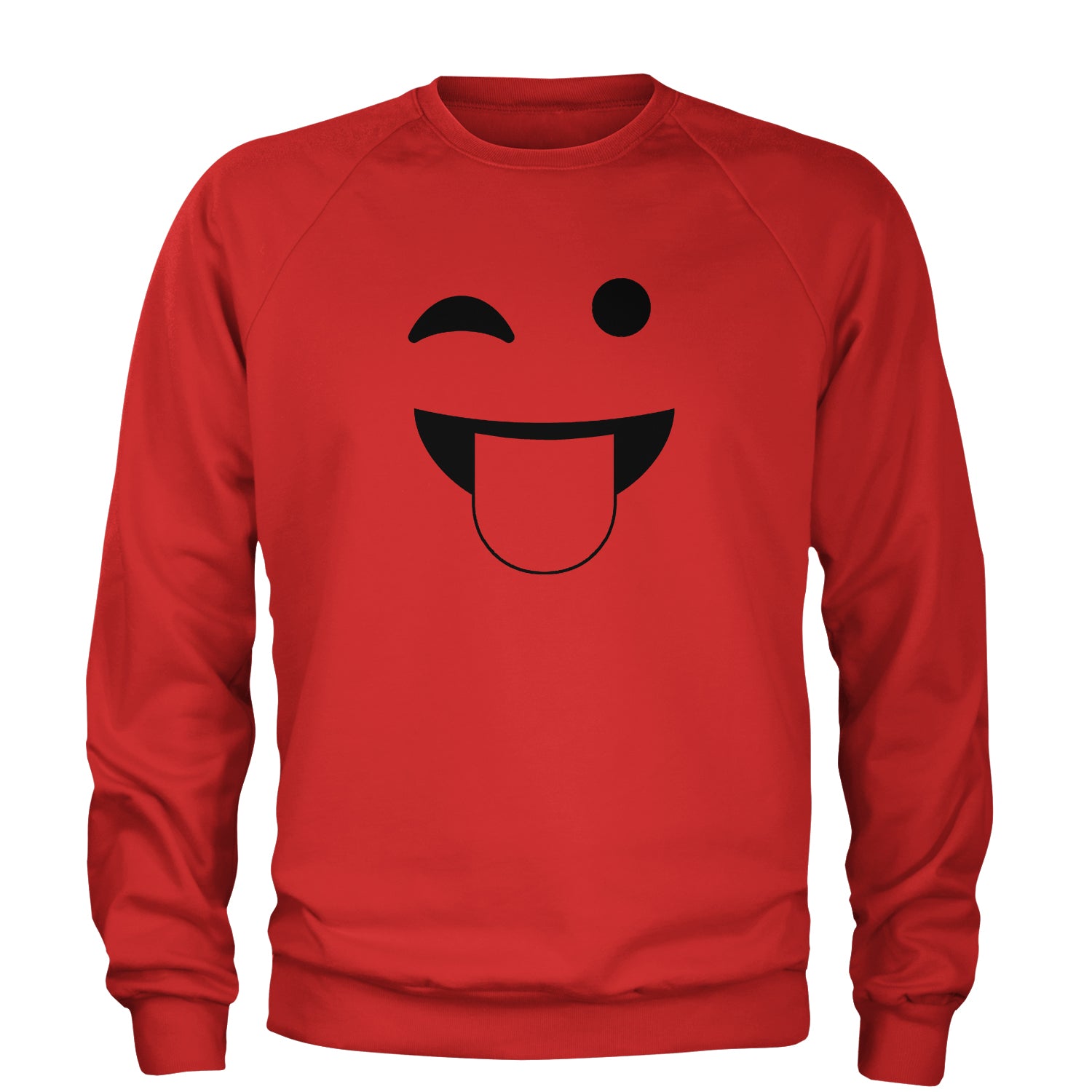 Emoticon Tongue Hanging Out Smile Face Adult Crewneck Sweatshirt cosplay, costume, dress, emoji, emote, face, halloween, smiley, up, yellow by Expression Tees