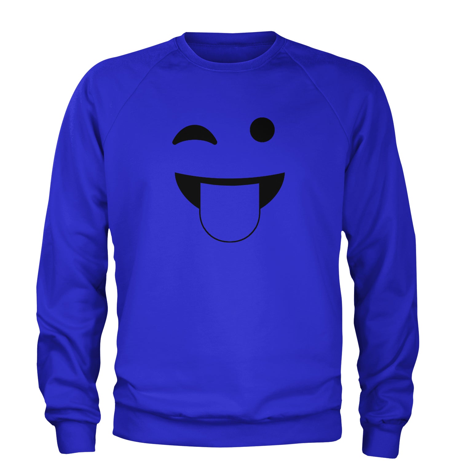 Emoticon Tongue Hanging Out Smile Face Adult Crewneck Sweatshirt cosplay, costume, dress, emoji, emote, face, halloween, smiley, up, yellow by Expression Tees