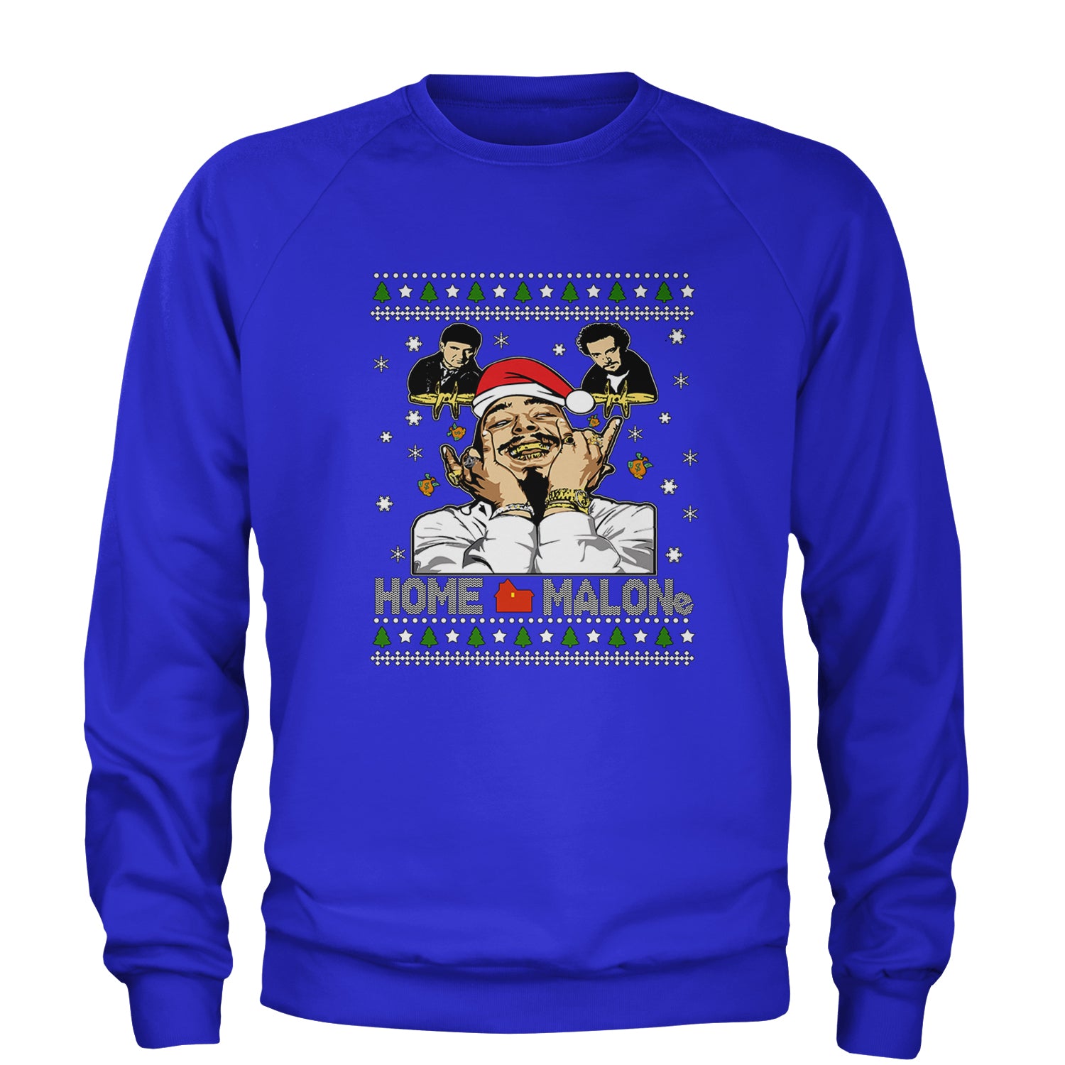 Home Malone Ugly Christmas Adult Crewneck Sweatshirt alone, caulkin, home, malone, mcauley, post by Expression Tees