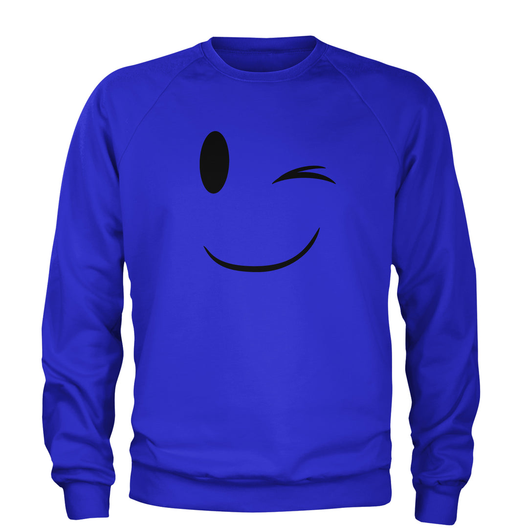 Emoticon Winking Smile Face Adult Crewneck Sweatshirt cosplay, costume, dress, emoji, emote, face, halloween, smiley, up, yellow by Expression Tees