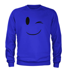 Emoticon Winking Smile Face Adult Crewneck Sweatshirt cosplay, costume, dress, emoji, emote, face, halloween, smiley, up, yellow by Expression Tees