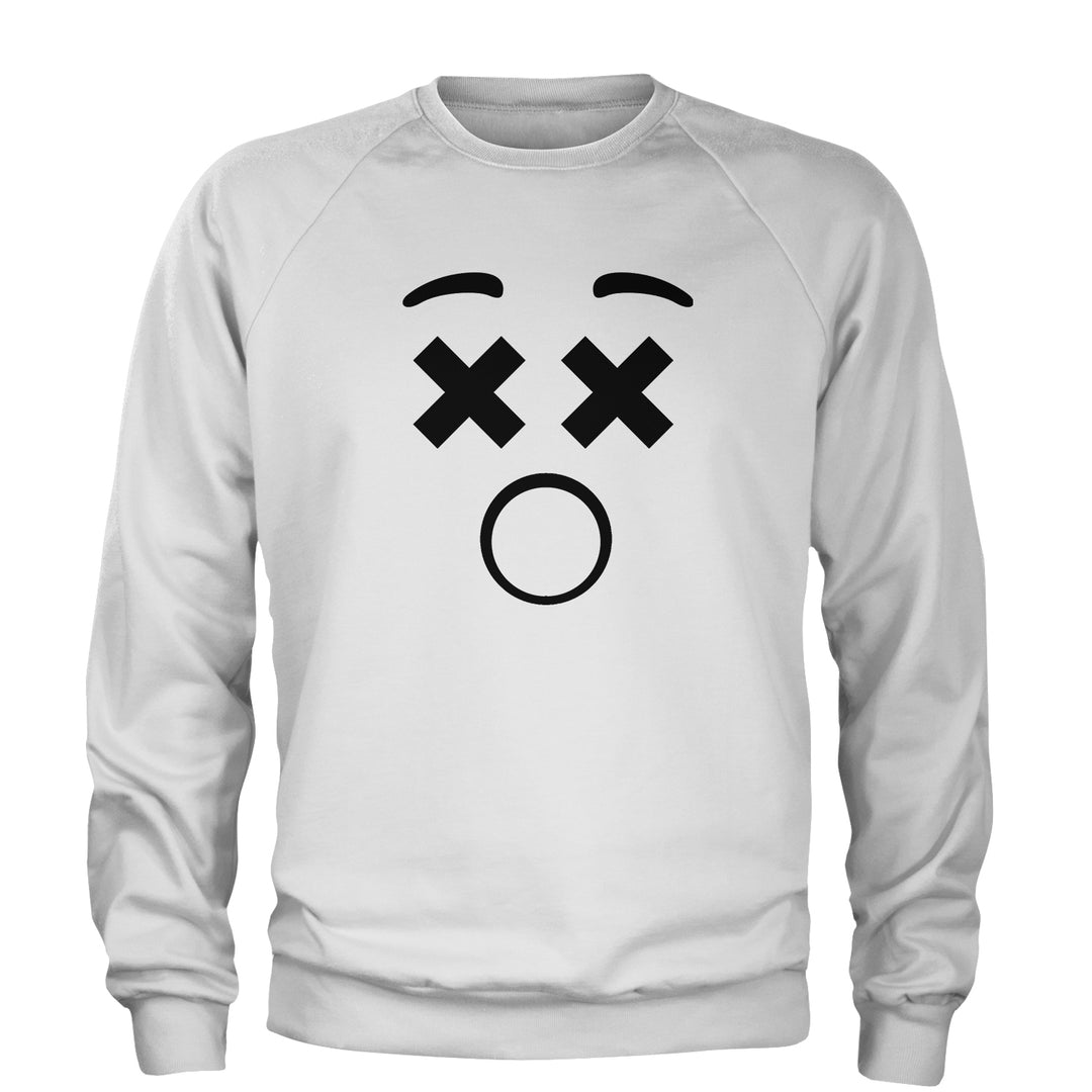 Emoticon XX Eyes Smile Face Adult Crewneck Sweatshirt cosplay, costume, dress, emoji, emote, face, halloween, smiley, up, yellow by Expression Tees