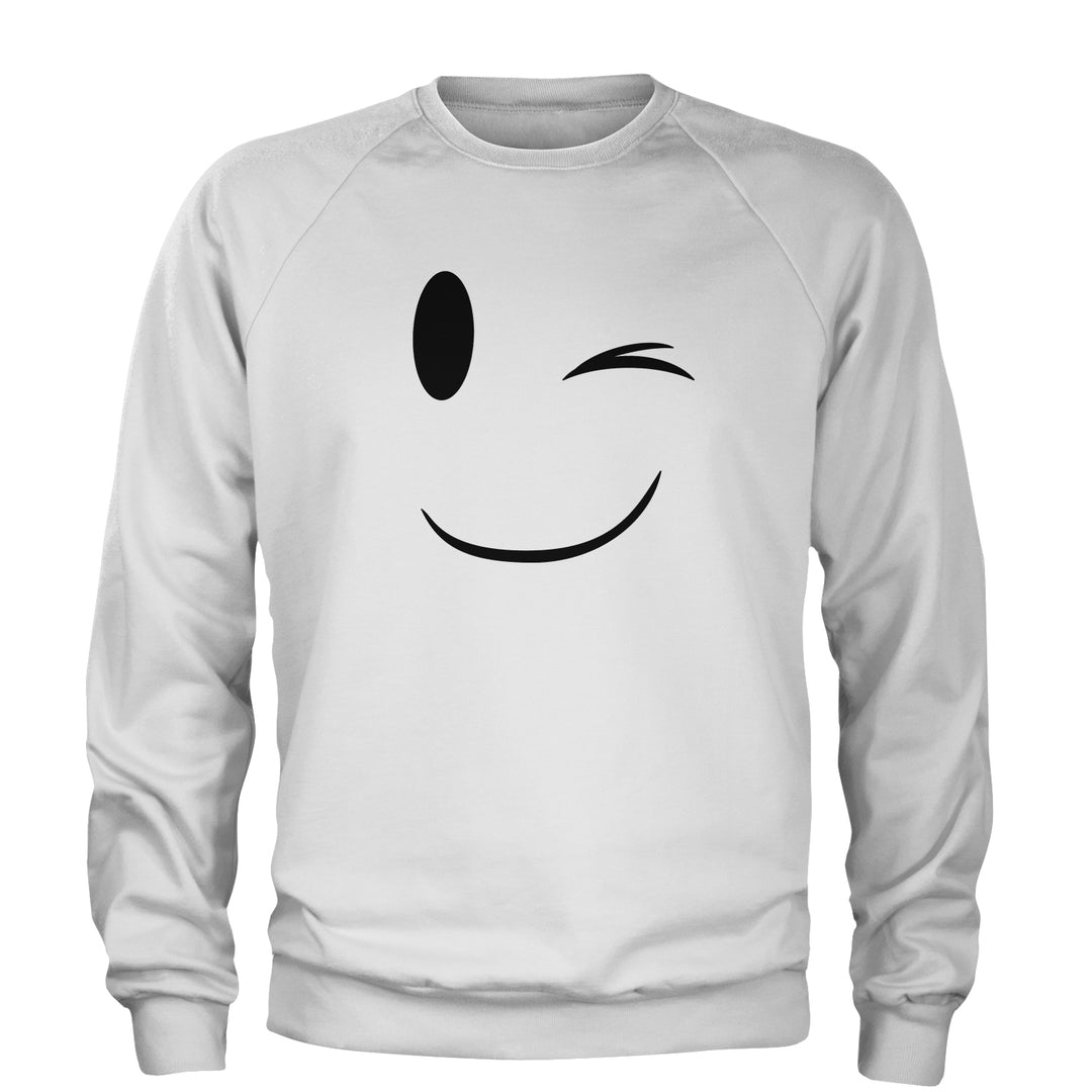 Emoticon Winking Smile Face Adult Crewneck Sweatshirt cosplay, costume, dress, emoji, emote, face, halloween, smiley, up, yellow by Expression Tees