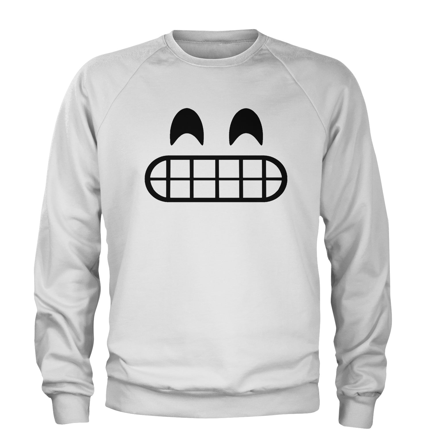 Emoticon Grinning Smile Face Adult Crewneck Sweatshirt cosplay, costume, dress, emoji, emote, face, halloween, smiley, up, yellow by Expression Tees