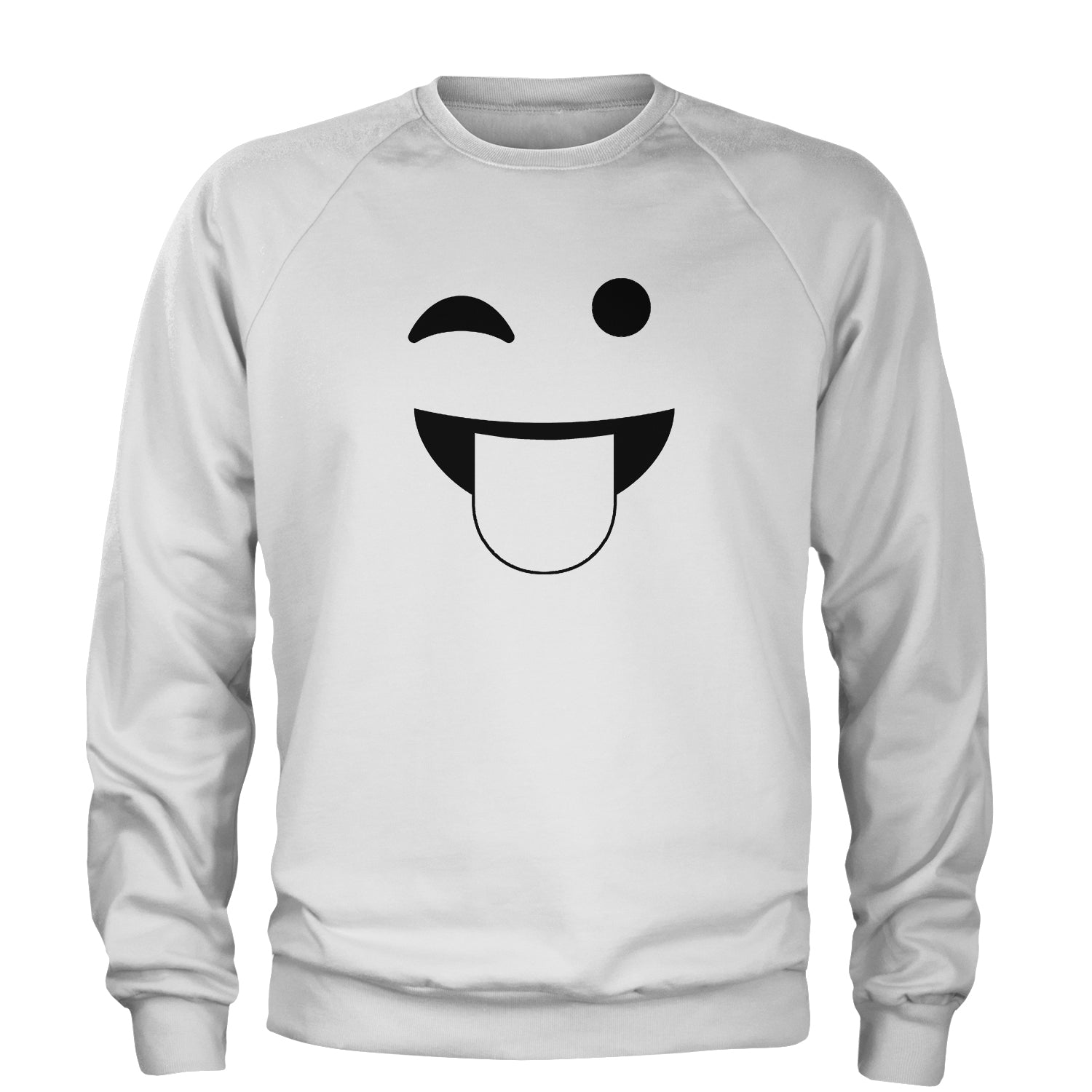 Emoticon Tongue Hanging Out Smile Face Adult Crewneck Sweatshirt cosplay, costume, dress, emoji, emote, face, halloween, smiley, up, yellow by Expression Tees