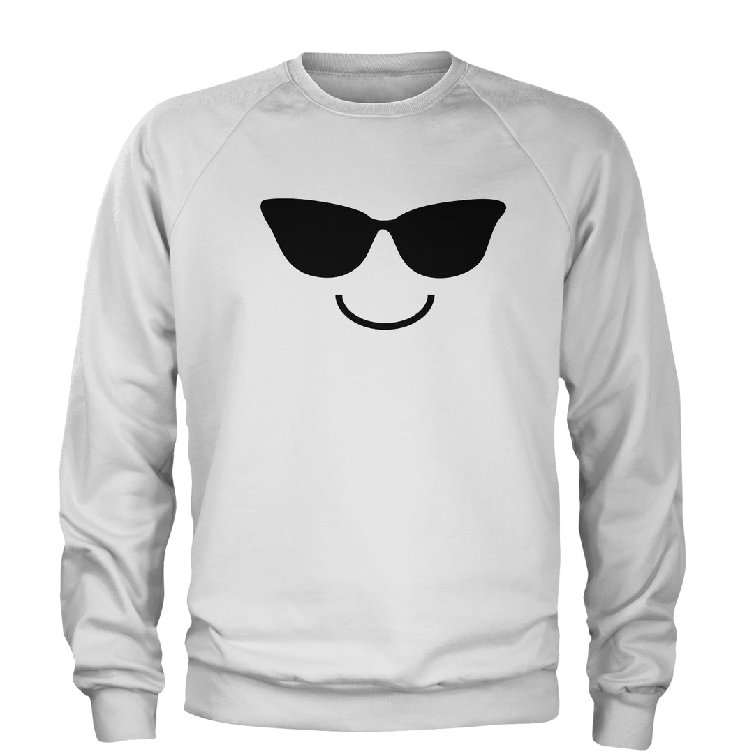 Emoticon Sunglasses Smile Face Adult Crewneck Sweatshirt cosplay, costume, dress, emoji, emote, face, halloween, smiley, up, yellow by Expression Tees