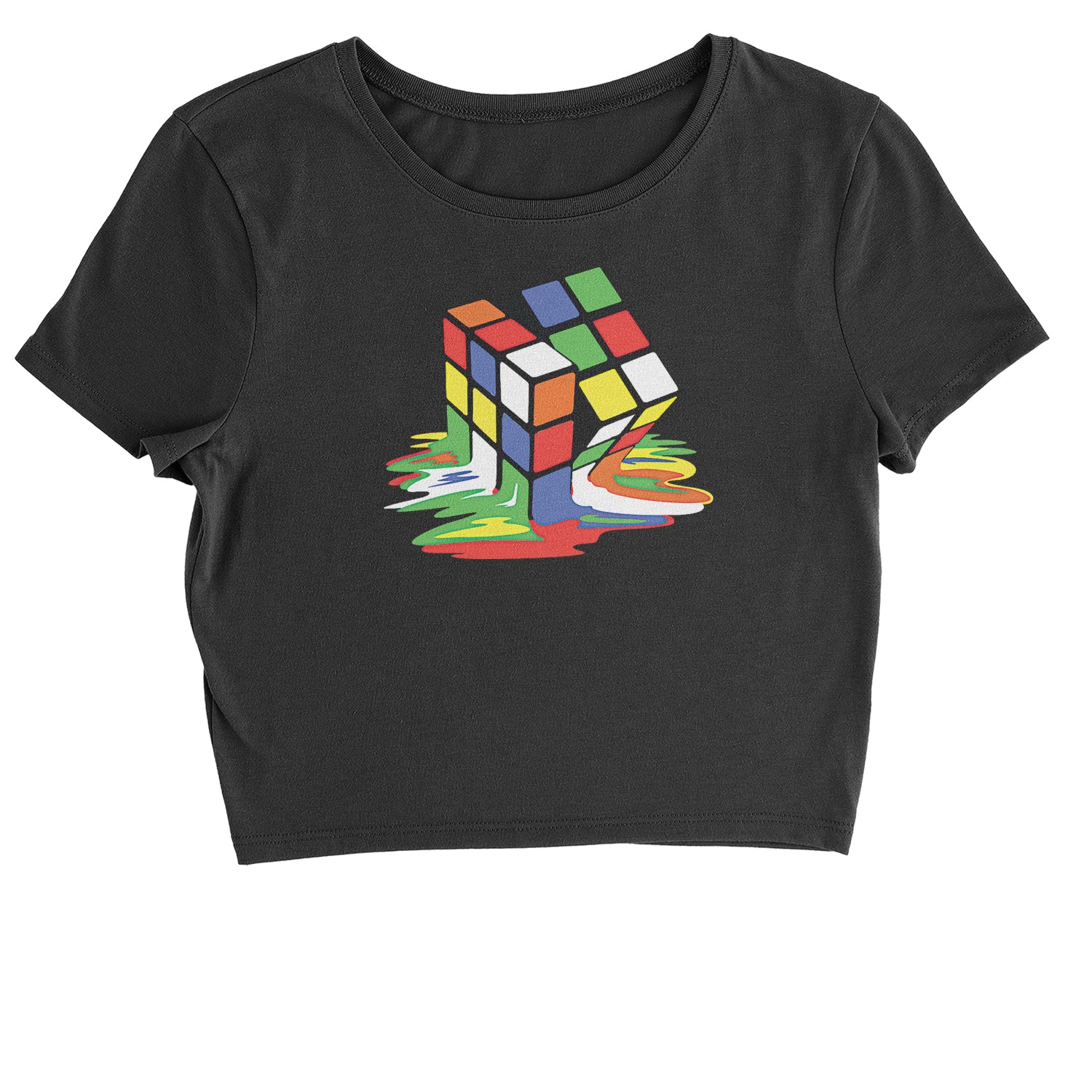 Melting Multi-Colored Cube Cropped T-Shirt gamer, gaming, nerd, shirt by Expression Tees