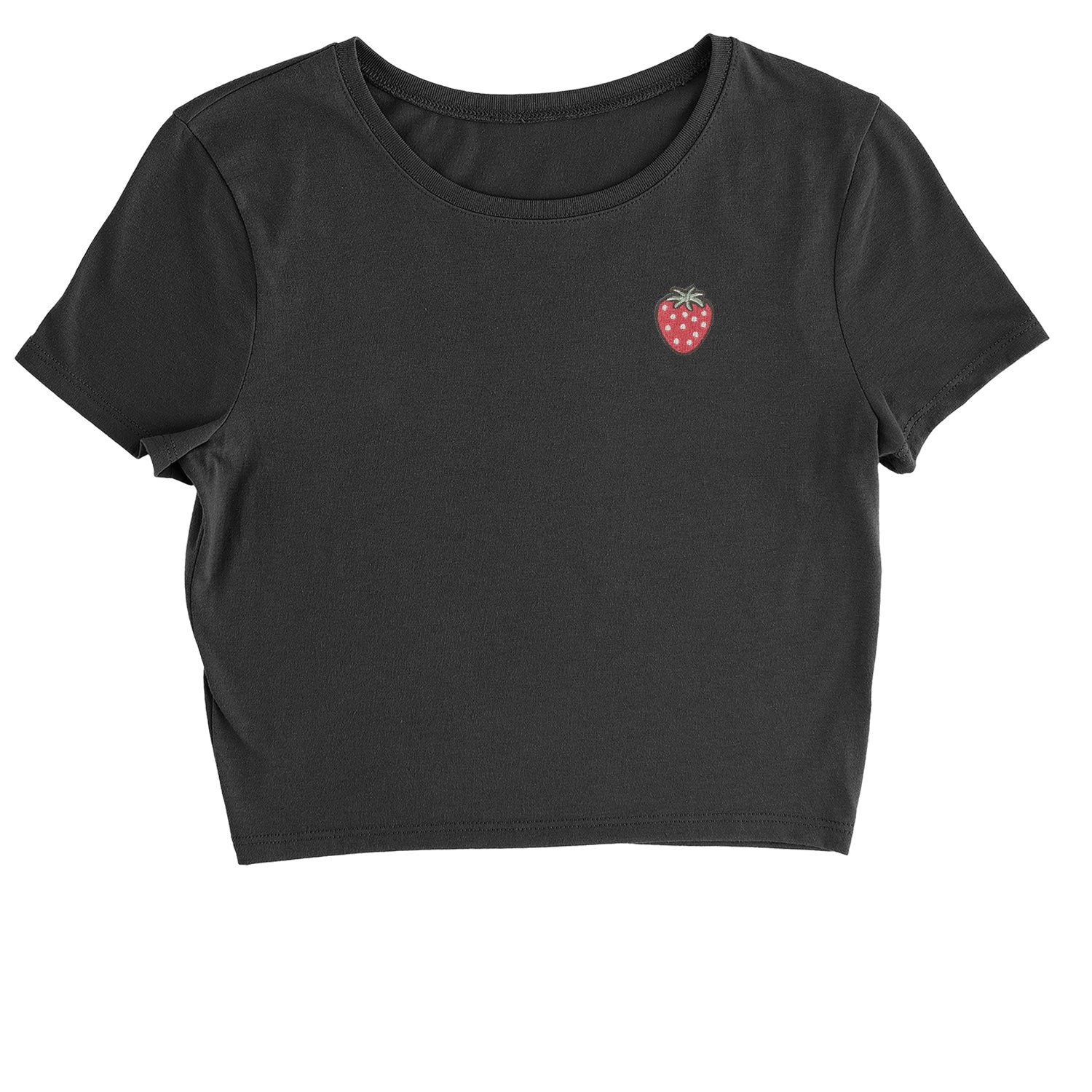 Embroidered Strawberry Patch (Pocket Print) Cropped T-Shirt fruit, strawberries by Expression Tees