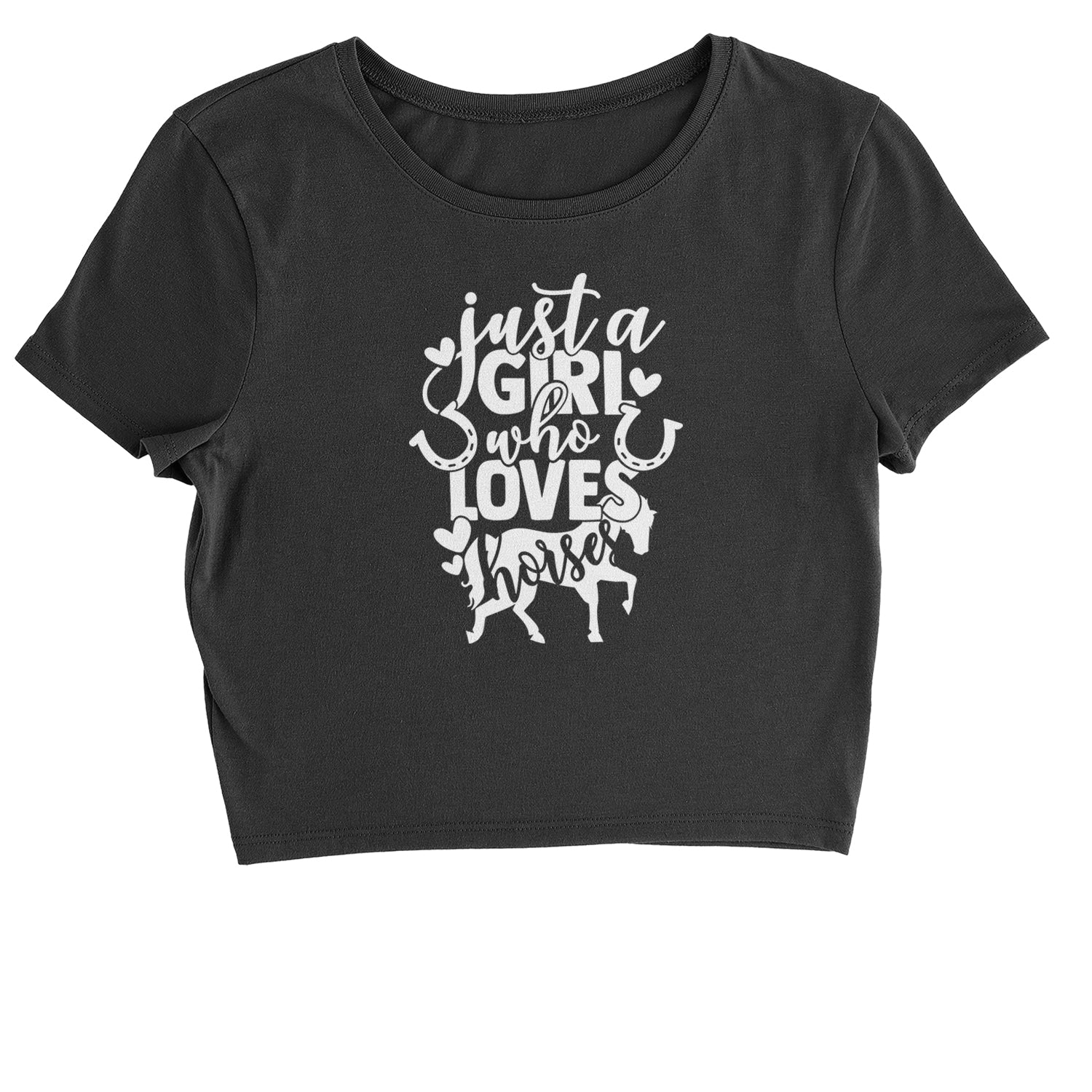 Just A Girl Who Loves Horses Cropped T-Shirt equestrian, equine, horse, horses, horseshoe, ponies, pony, shoe by Expression Tees