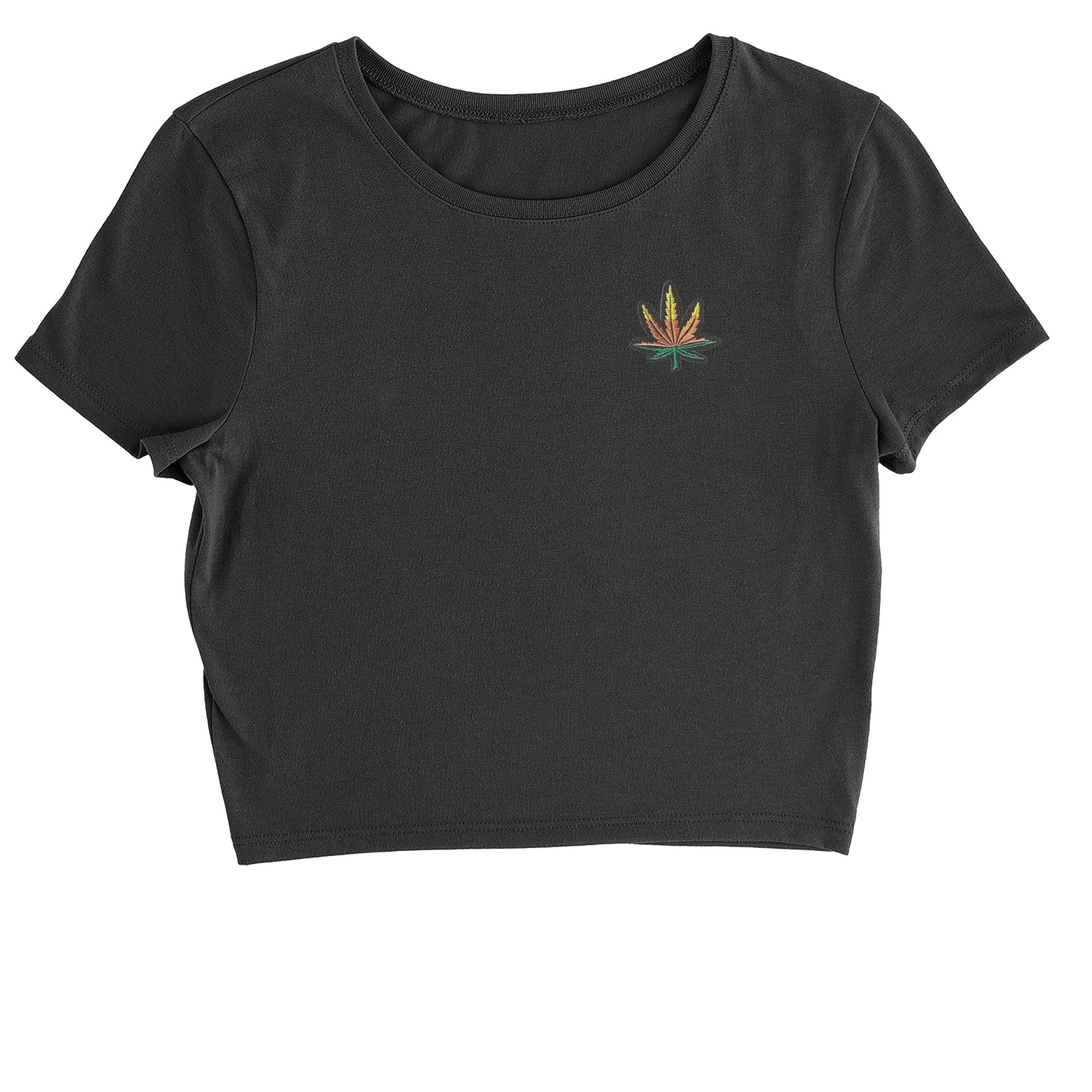 Embroidered Rasta Pot Leaf Patch (Pocket Print) Cropped T-Shirt bob, legalize, marijuana, marley, rastafarian, weed by Expression Tees