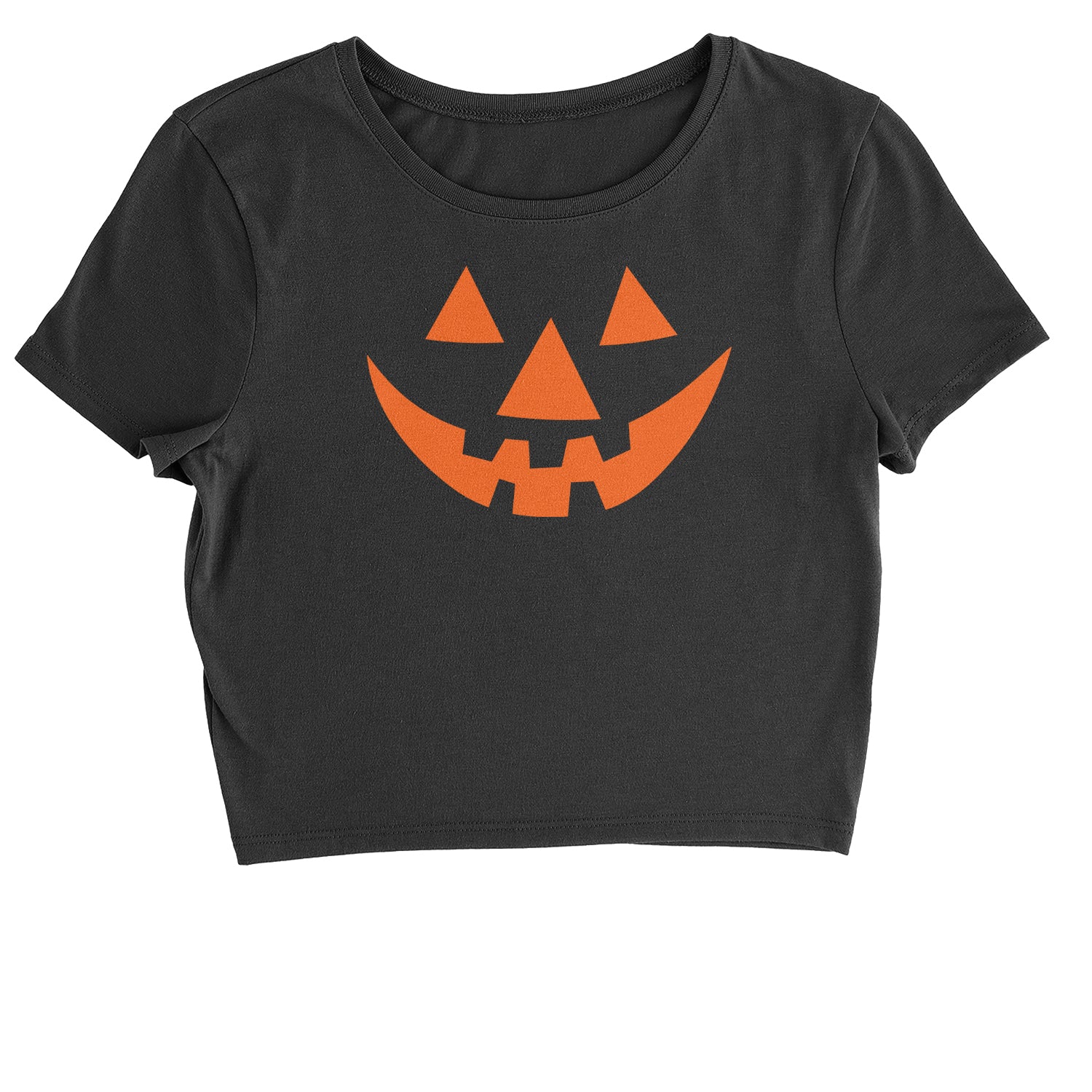 Pumpkin Face (Orange Print) Cropped T-Shirt costume, dress, dressup, eve, halloween, hallows, jackolantern, party, up by Expression Tees