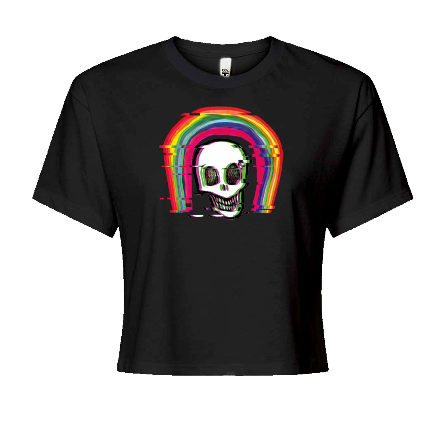 Rainbow Distorted Skull Cropped T-Shirt