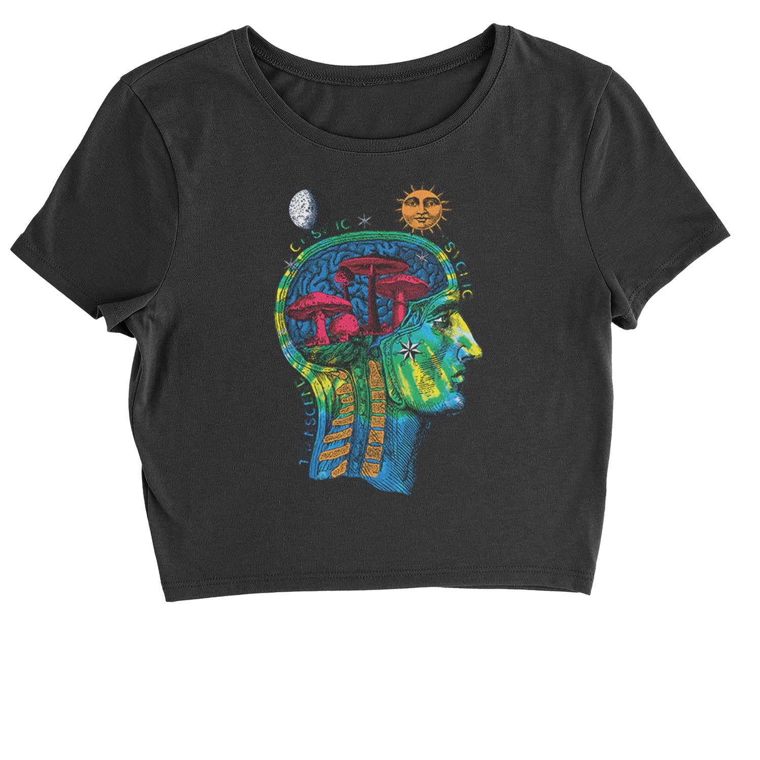 Psychedelic Cosmic Mushroom Head Cropped T-Shirt magic, mushroom, shrooms by Expression Tees