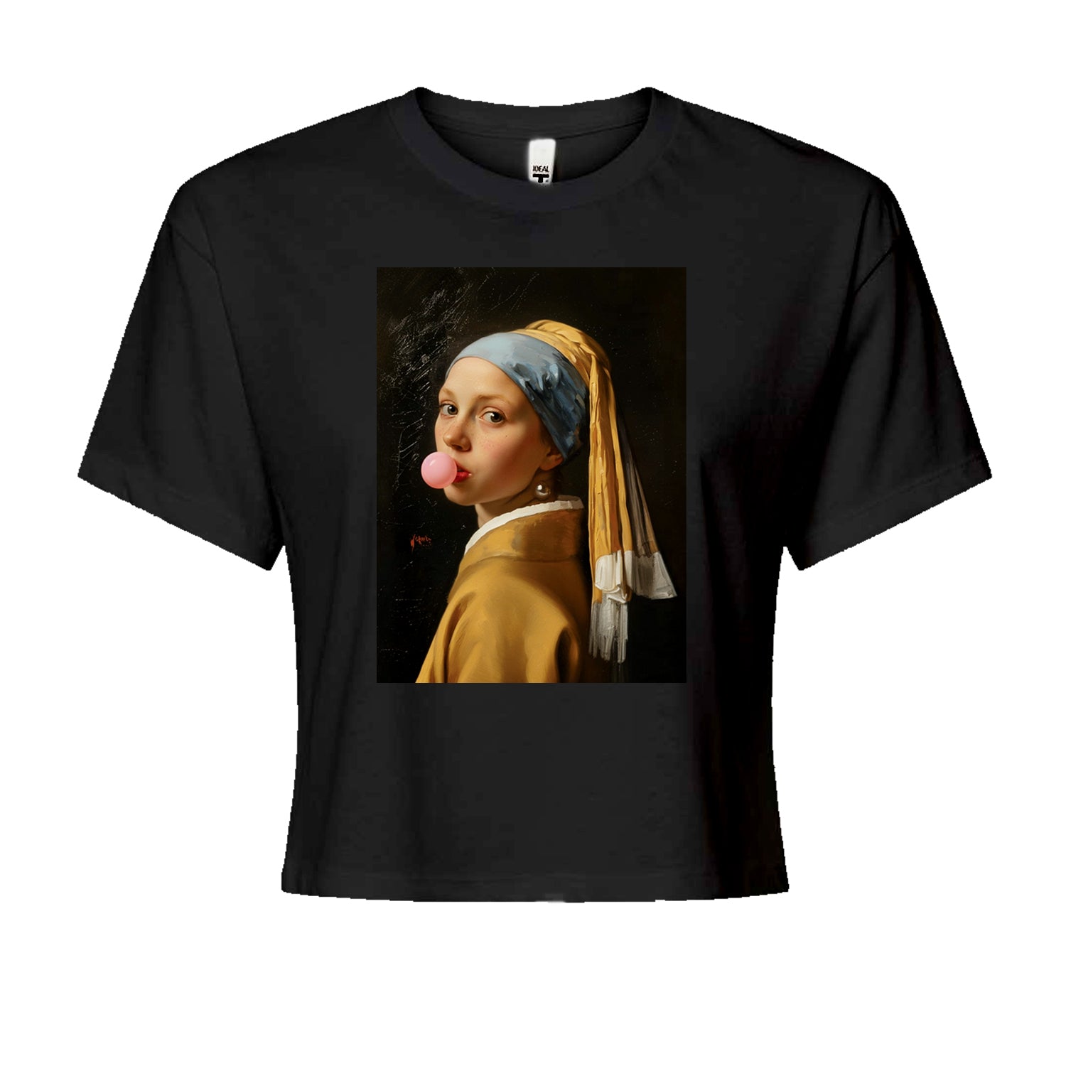 Girl with a Pearl Earring Bubble Gum Contemporary Art Cropped T-Shirt
