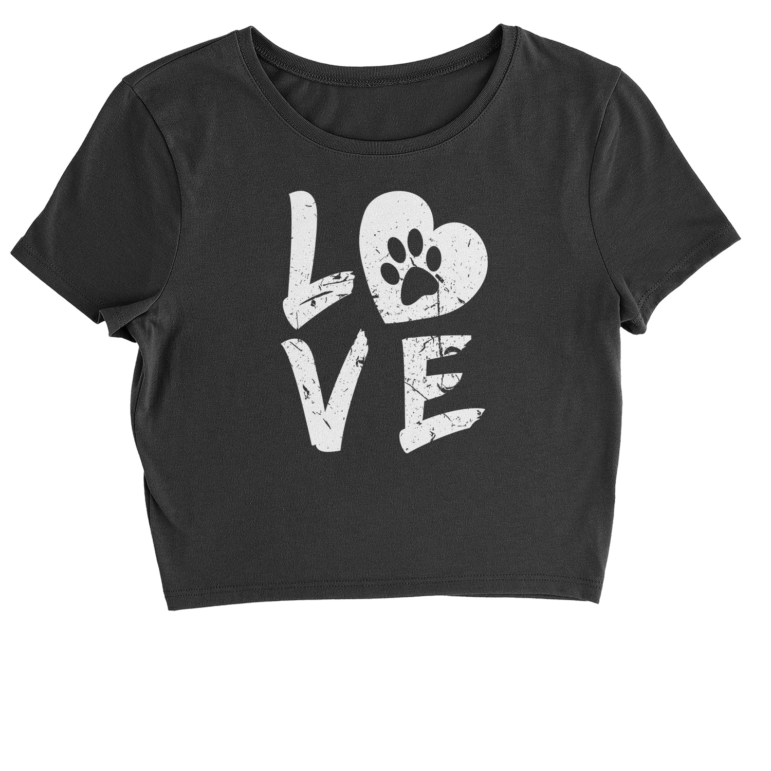 I Love My Dog Paw Print Cropped T-Shirt dog, doggie, heart, love, lover, paw, print, puppy by Expression Tees