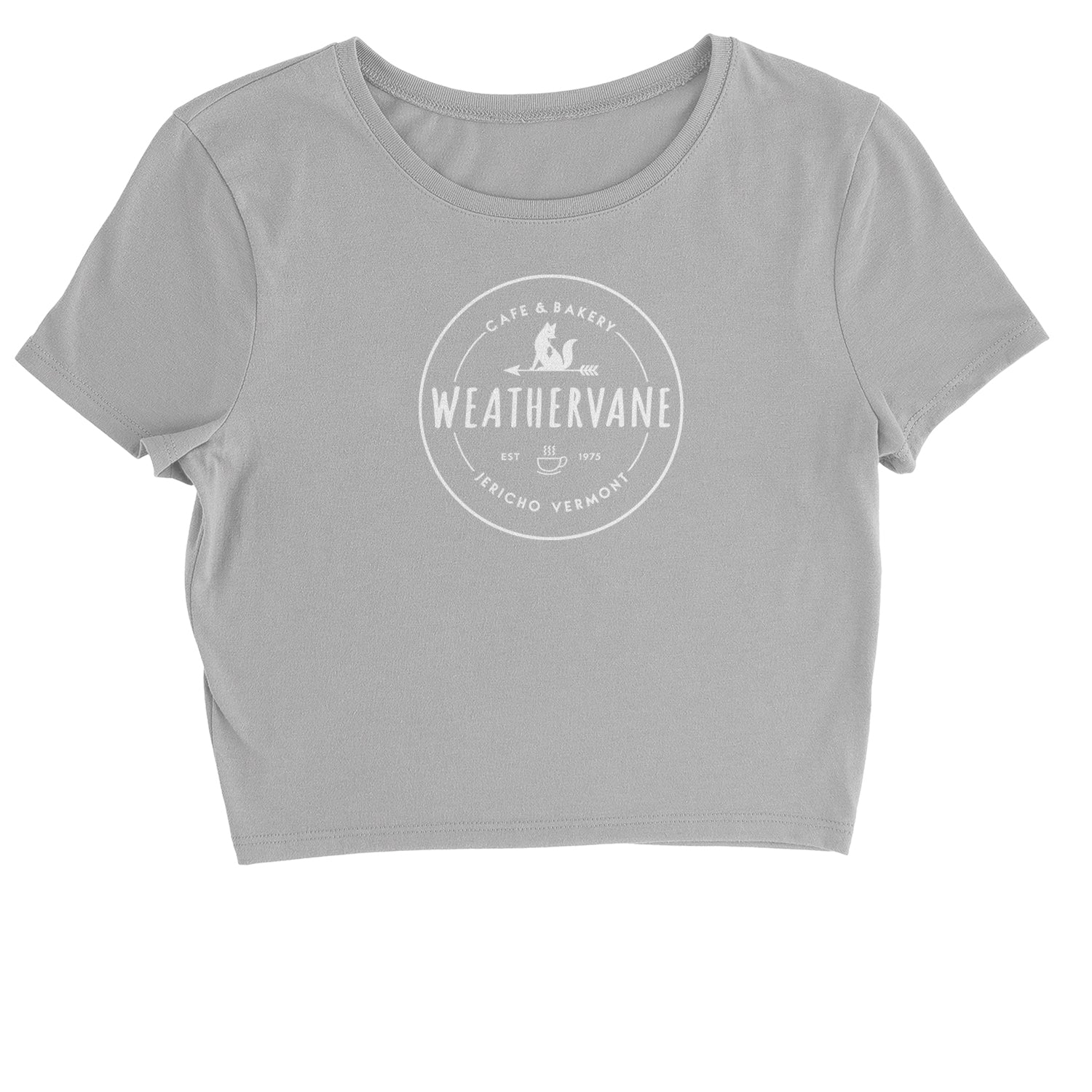 Weathervane Coffee Shop Cropped T-Shirt academy, jericho, more, never, vermont, Wednesday by Expression Tees