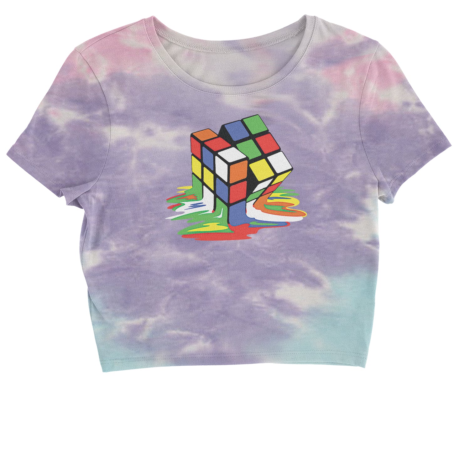 Melting Multi-Colored Cube Cropped T-Shirt gamer, gaming, nerd, shirt by Expression Tees