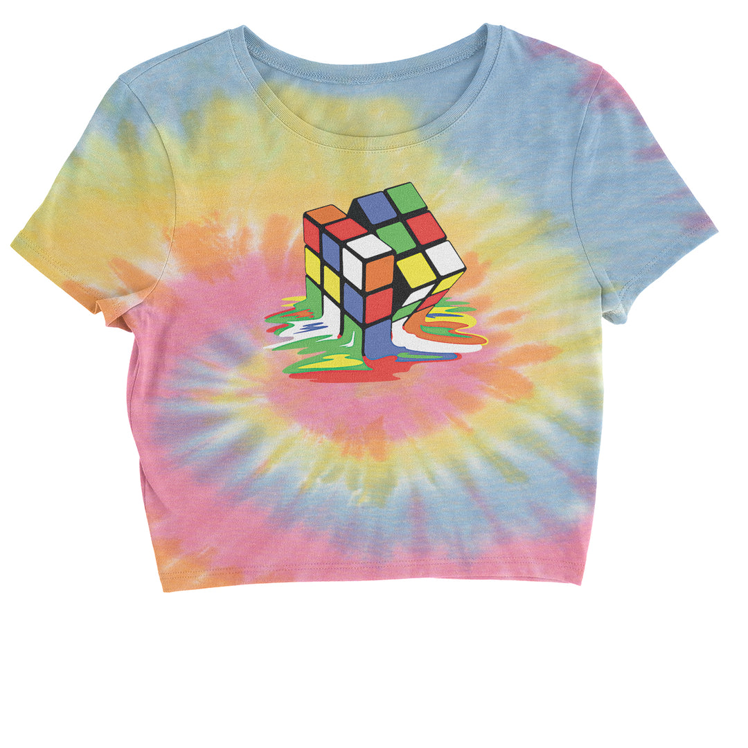 Melting Multi-Colored Cube Cropped T-Shirt gamer, gaming, nerd, shirt by Expression Tees