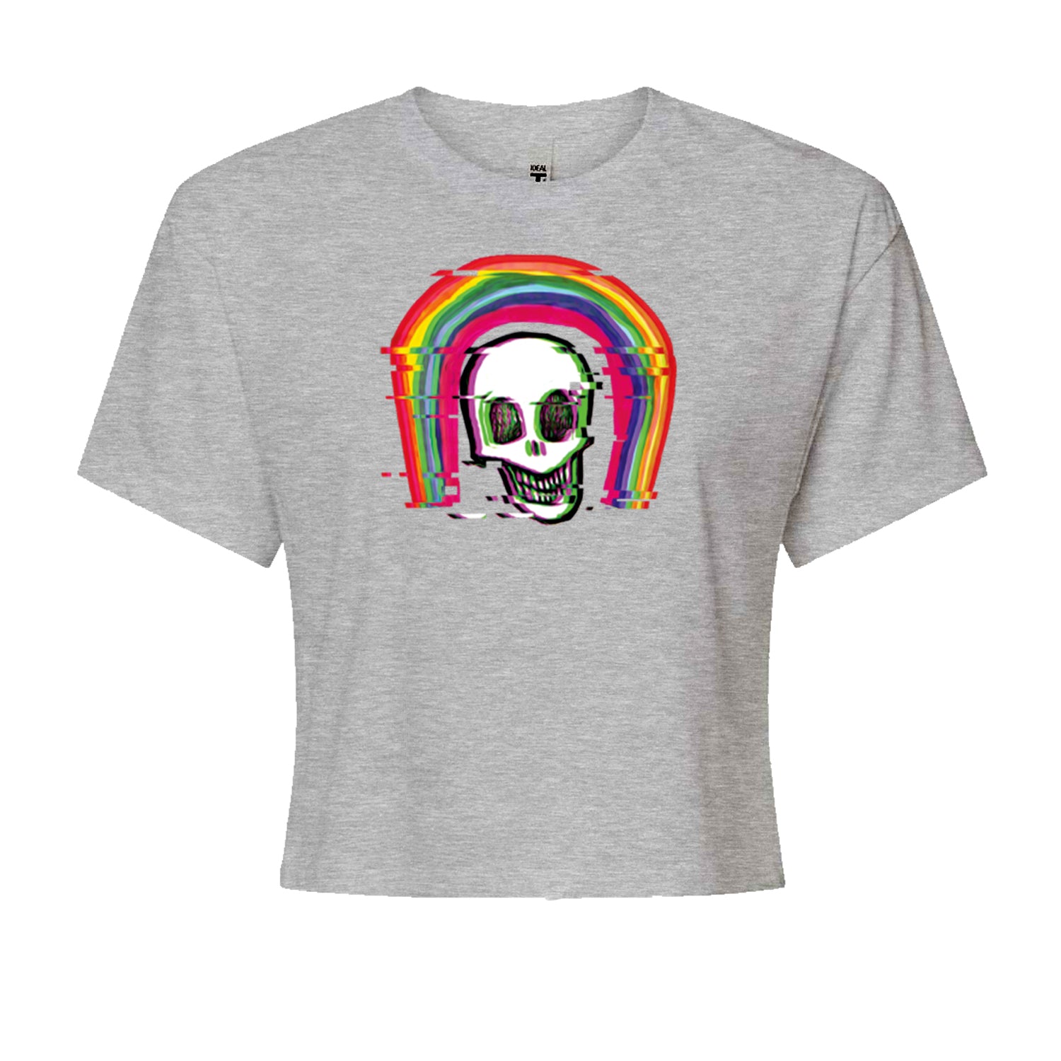 Rainbow Distorted Skull Cropped T-Shirt