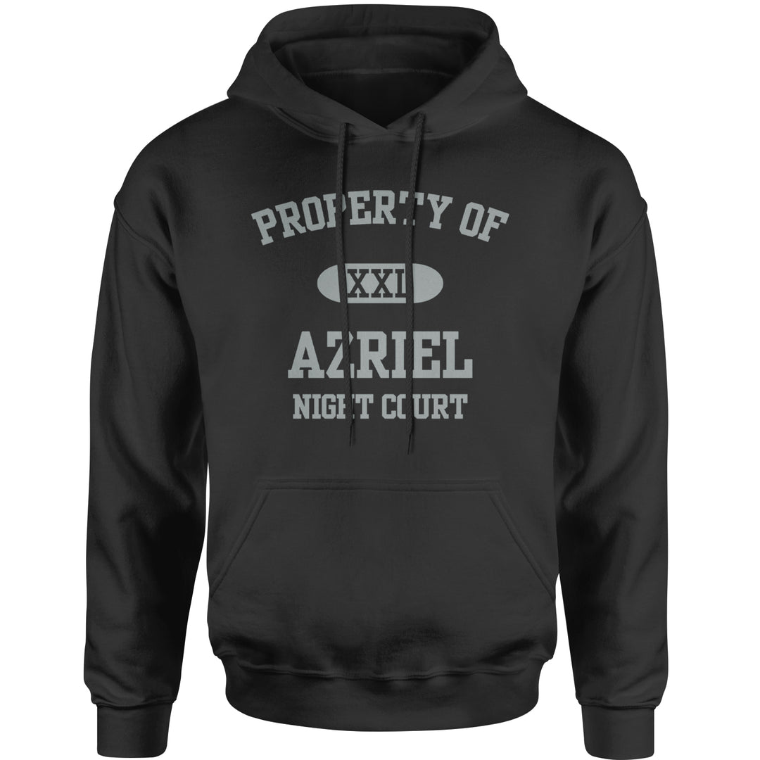 Unisex Heavyweight Fleece Pullover Hoodie with varsity-style "PROPERTY OF" text, an "XXL" badge, "AZRIEL," and "NIGHT COURT"