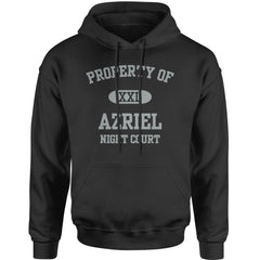 Unisex Heavyweight Fleece Pullover Hoodie with varsity-style "PROPERTY OF" text, an "XXL" badge, "AZRIEL," and "NIGHT COURT"