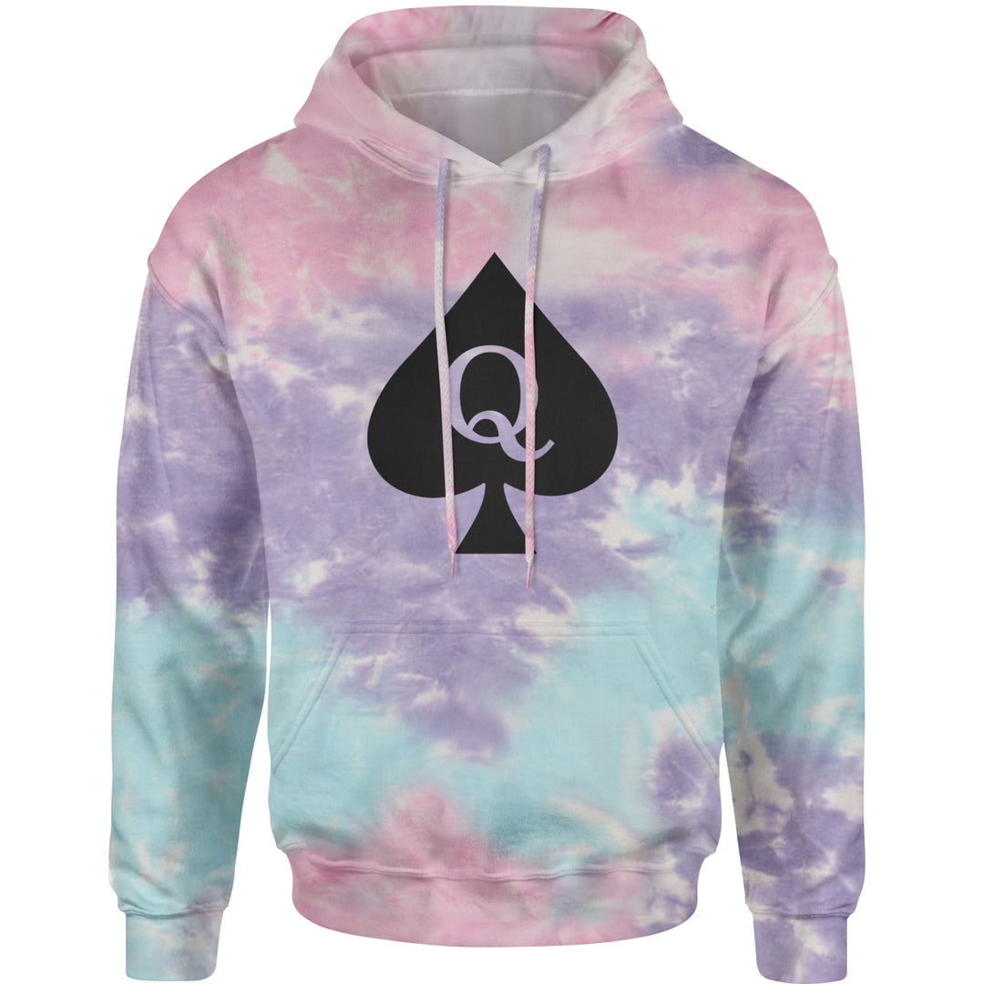 Spade symbol with a centered "Q" printed on a Unisex Heavyweight Fleece Pullover Hoodie