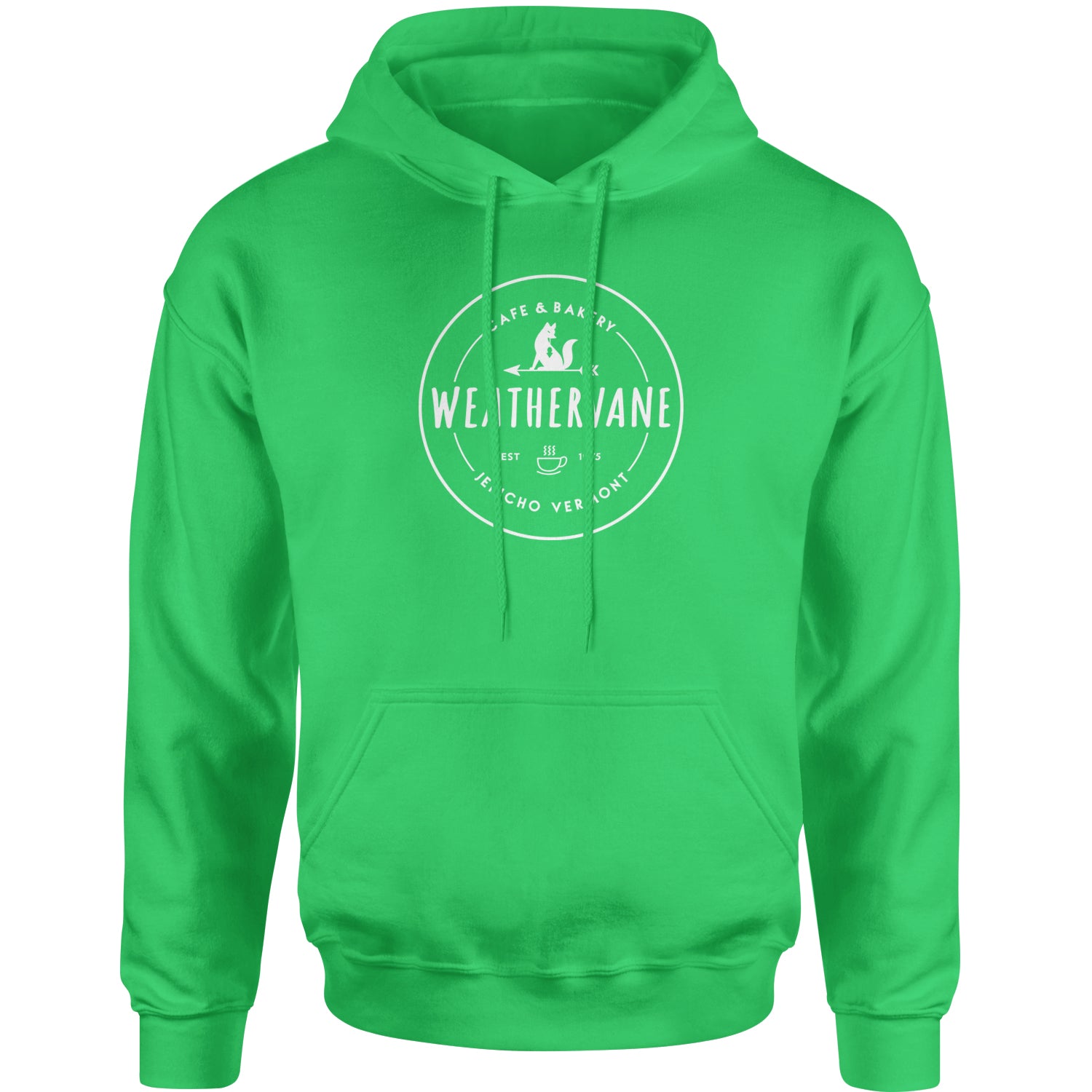 Weathervane Coffee Shop Adult Hoodie Sweatshirt academy, jericho, more, never, vermont, Wednesday by Expression Tees