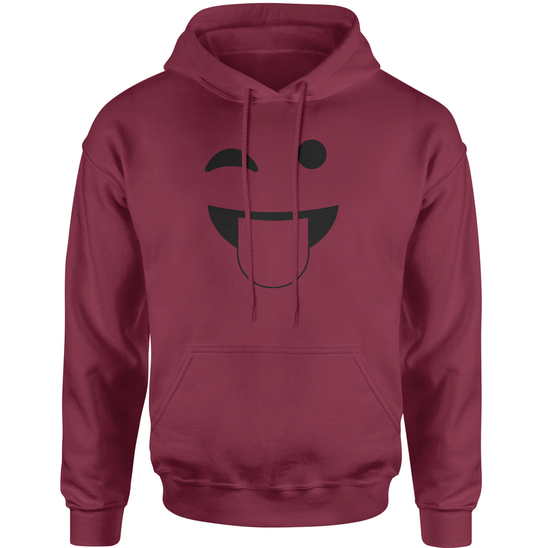 Emoticon Tongue Hanging Out Smile Face Adult Hoodie Sweatshirt cosplay, costume, dress, emoji, emote, face, halloween, smiley, up, yellow by Expression Tees