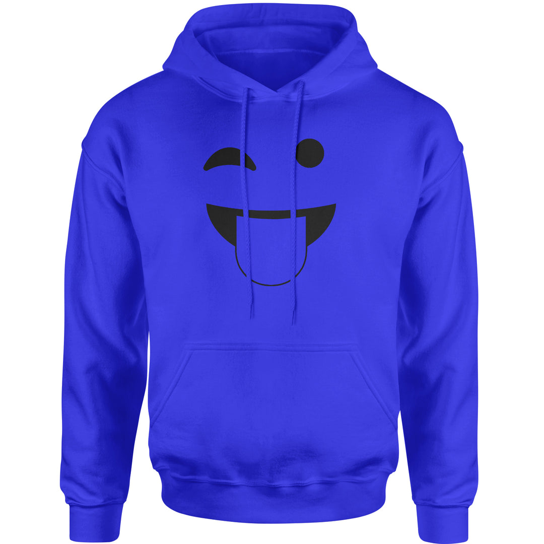 Emoticon Tongue Hanging Out Smile Face Adult Hoodie Sweatshirt cosplay, costume, dress, emoji, emote, face, halloween, smiley, up, yellow by Expression Tees