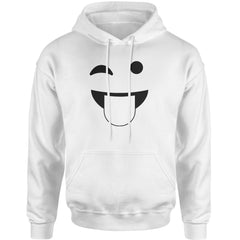Emoticon Tongue Hanging Out Smile Face Adult Hoodie Sweatshirt cosplay, costume, dress, emoji, emote, face, halloween, smiley, up, yellow by Expression Tees