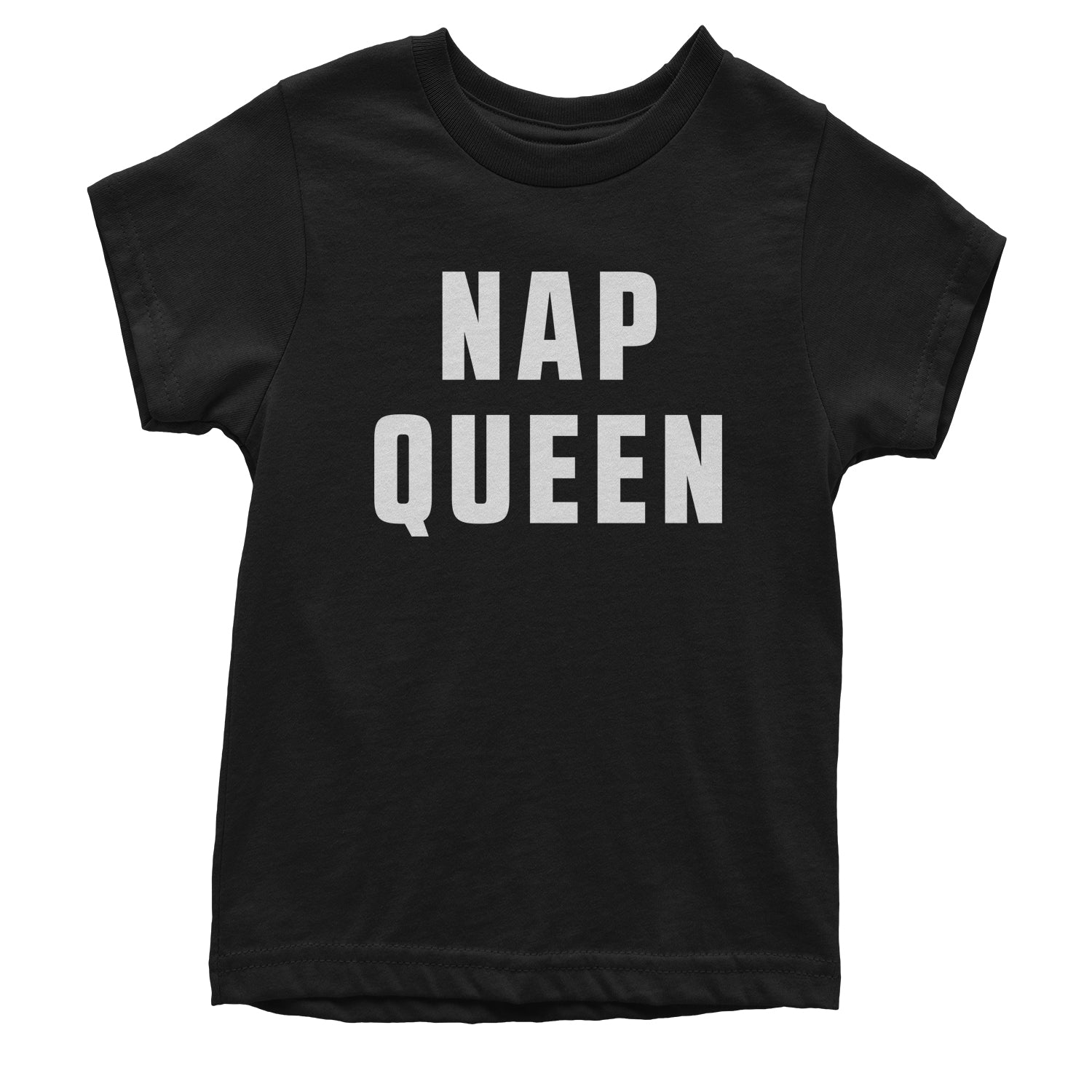 Nap Queen (White Print) Comfy Top For Lazy Days Youth T-shirt all, day, function, lazy, nap, pajamas, queen, siesta, sleep, tired, to, too by Expression Tees