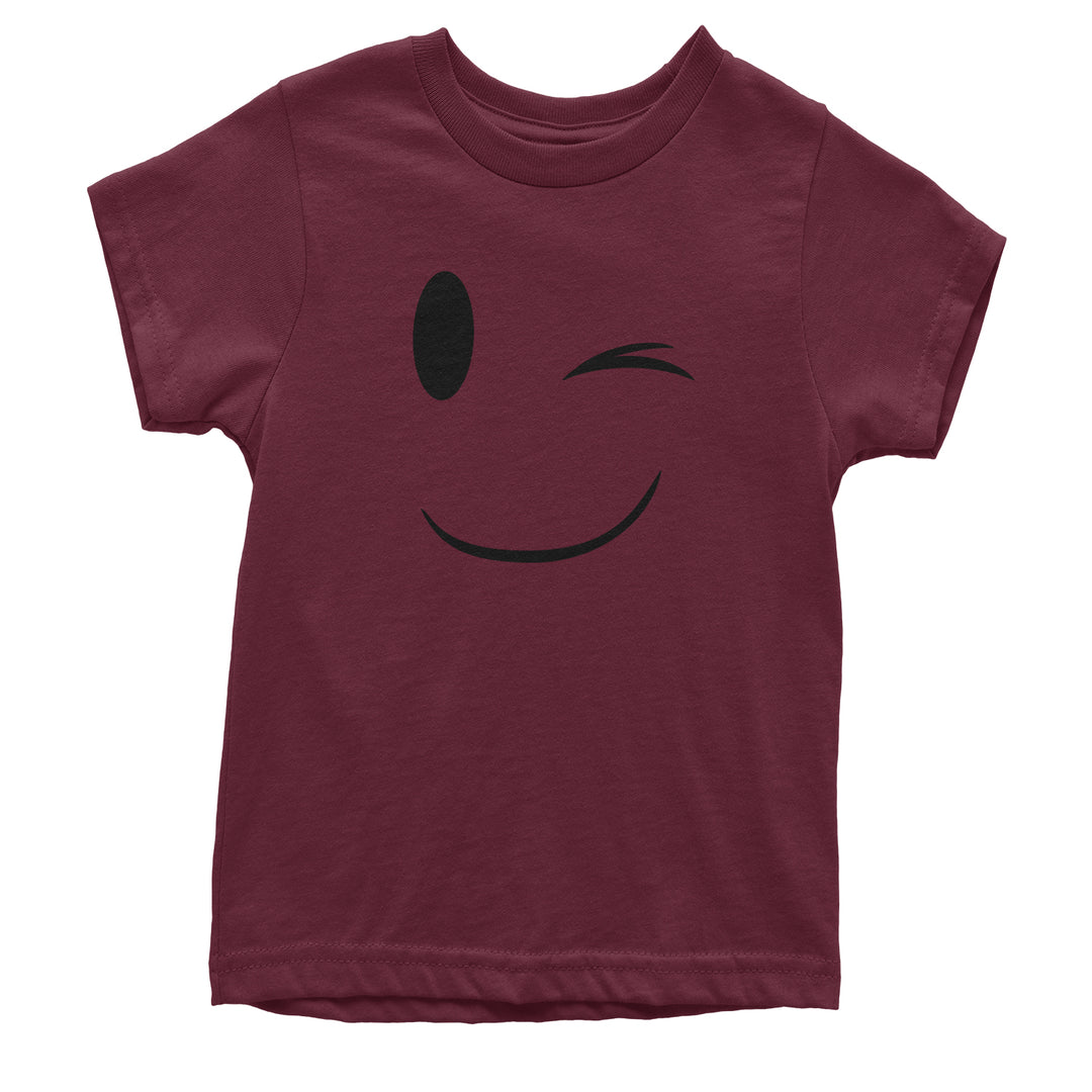 Emoticon Winking Smile Face Youth T-shirt cosplay, costume, dress, emoji, emote, face, halloween, smiley, up, yellow by Expression Tees
