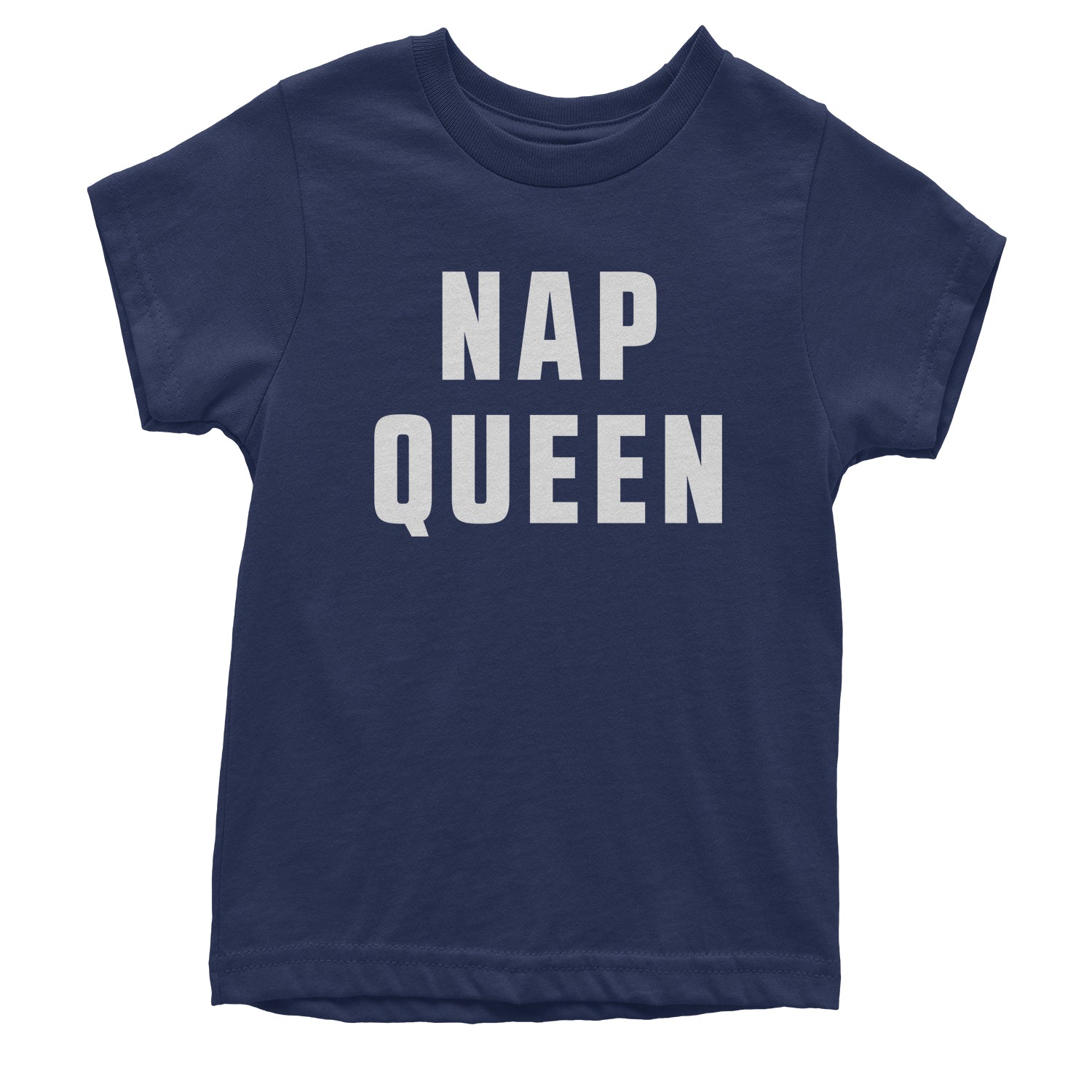 Nap Queen (White Print) Comfy Top For Lazy Days Youth T-shirt all, day, function, lazy, nap, pajamas, queen, siesta, sleep, tired, to, too by Expression Tees