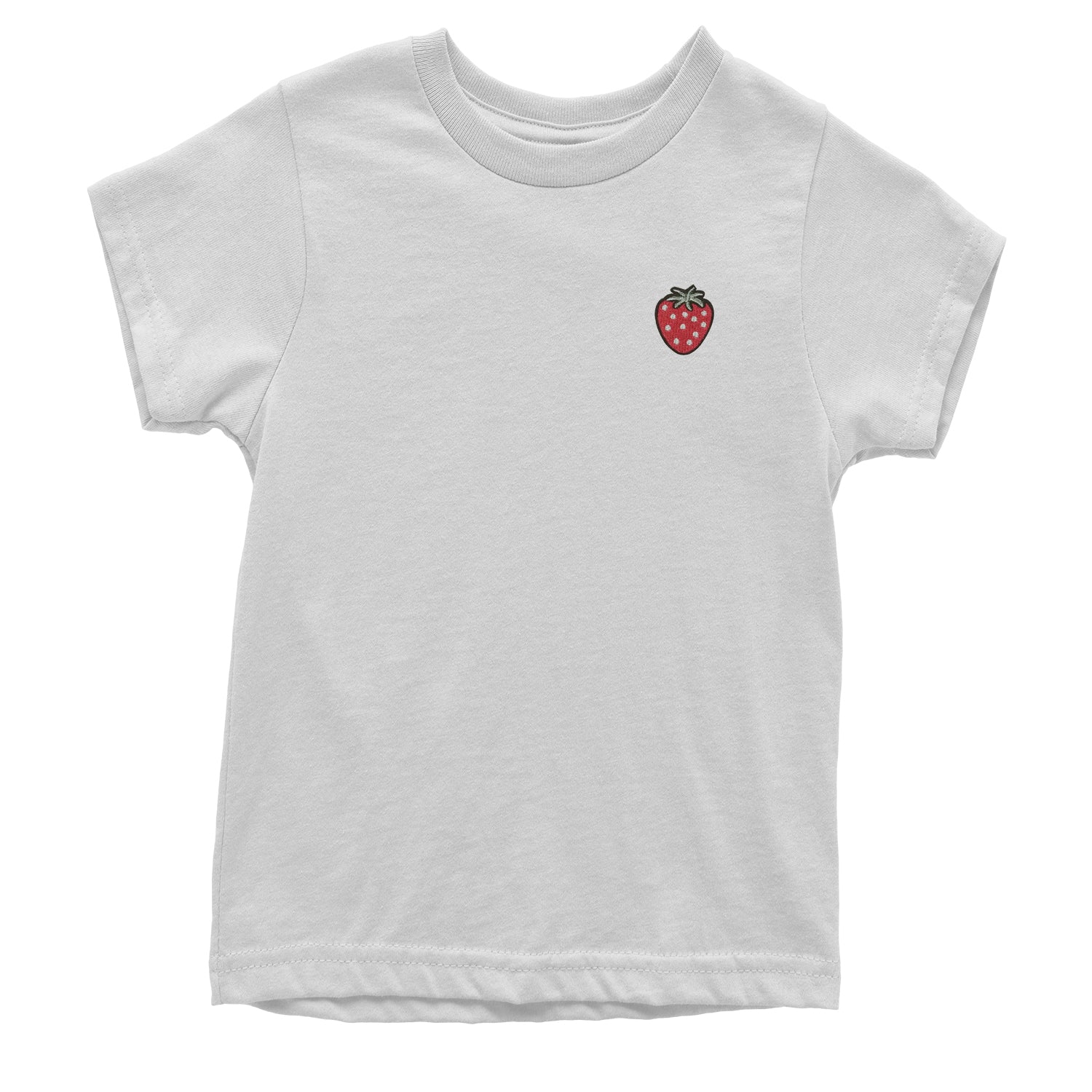 Embroidered Strawberry Patch (Pocket Print) Youth T-shirt fruit, strawberries by Expression Tees