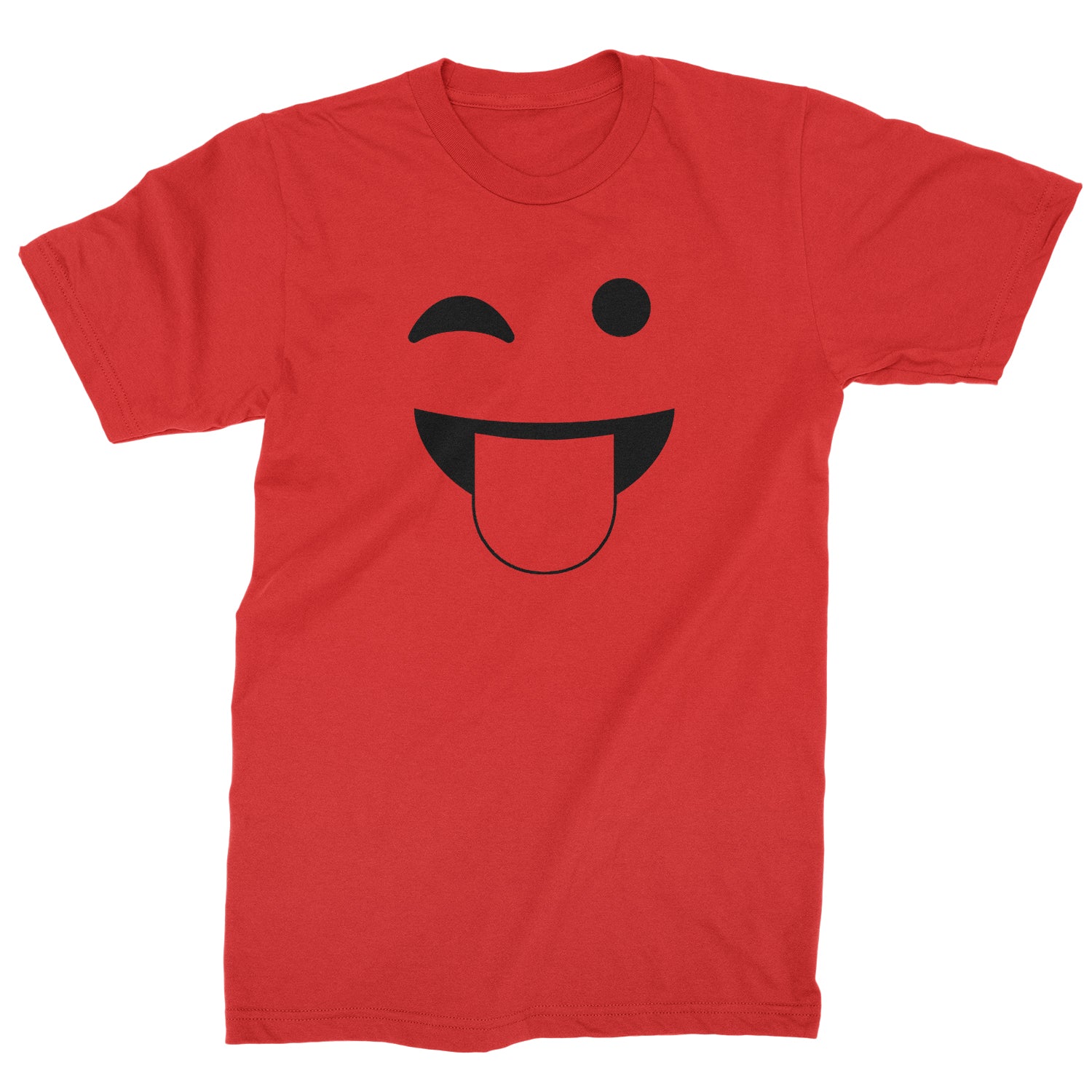 Emoticon Tongue Hanging Out Smile Face Mens T-shirt cosplay, costume, dress, emoji, emote, face, halloween, smiley, up, yellow by Expression Tees