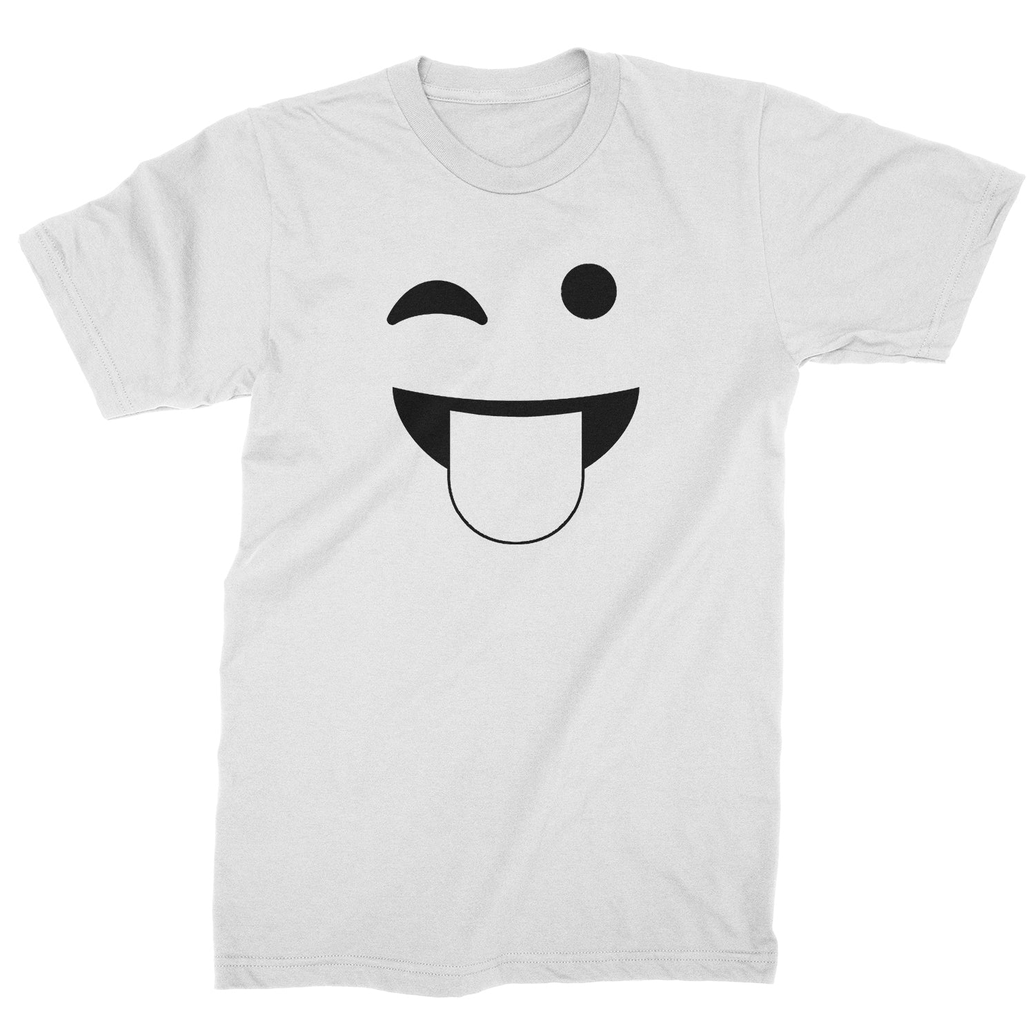 Emoticon Tongue Hanging Out Smile Face Mens T-shirt cosplay, costume, dress, emoji, emote, face, halloween, smiley, up, yellow by Expression Tees