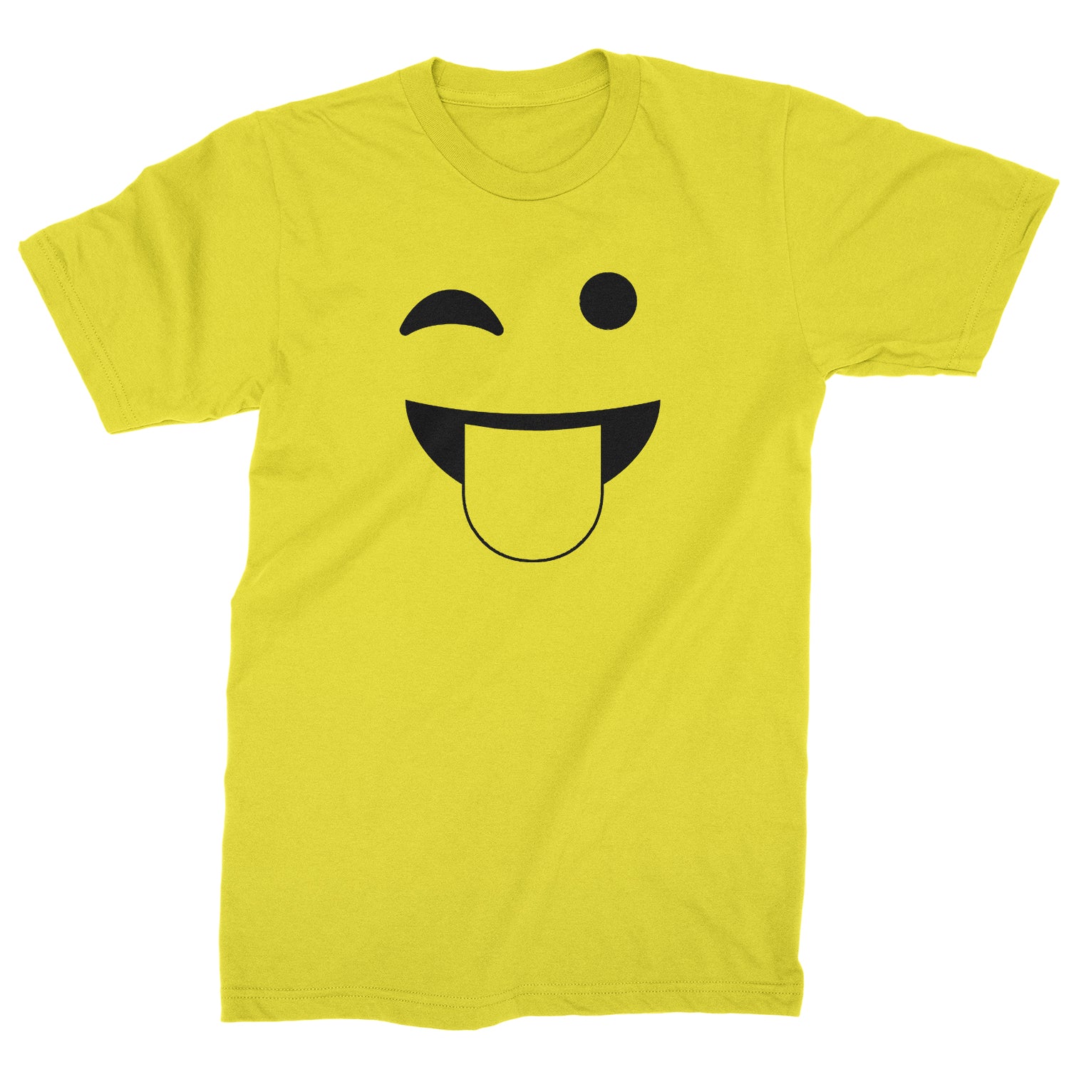 Emoticon Tongue Hanging Out Smile Face Mens T-shirt cosplay, costume, dress, emoji, emote, face, halloween, smiley, up, yellow by Expression Tees