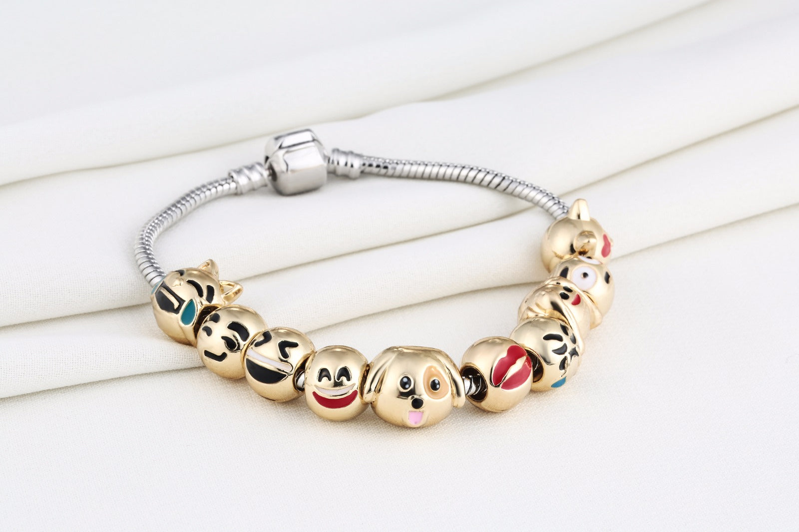 Emoji Slide Bracelets - Style #2 Emoji Jewelry, emoticon, pandora, smiley face by Expression Tees