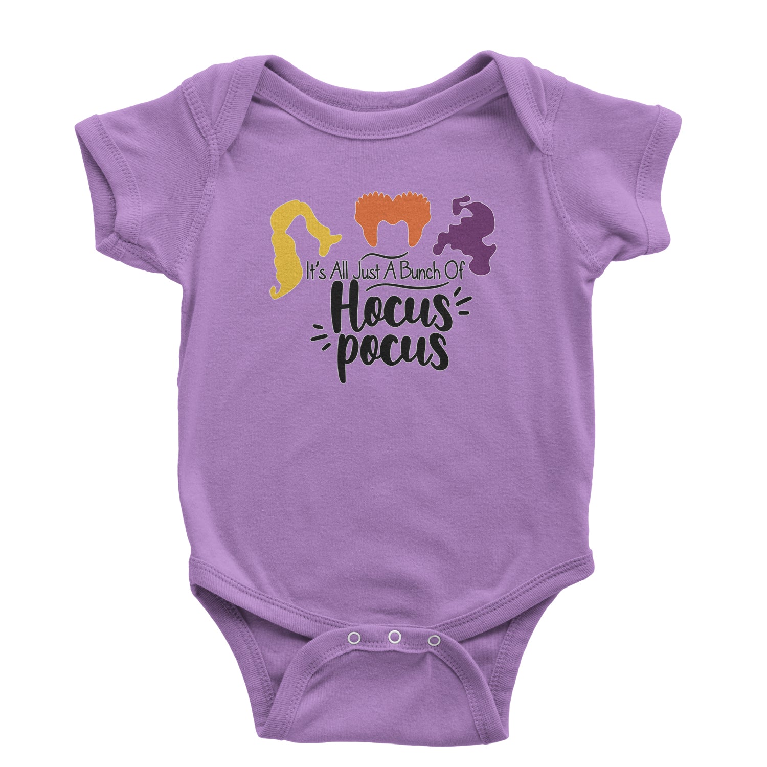 It's Just A Bunch Of Hocus Pocus Infant One-Piece Romper Bodysuit and Toddler T-shirt descendants, enchanted, eve, hallows, hocus, or, pocus, sanderson, sisters, treat, trick, witches by Expression Tees