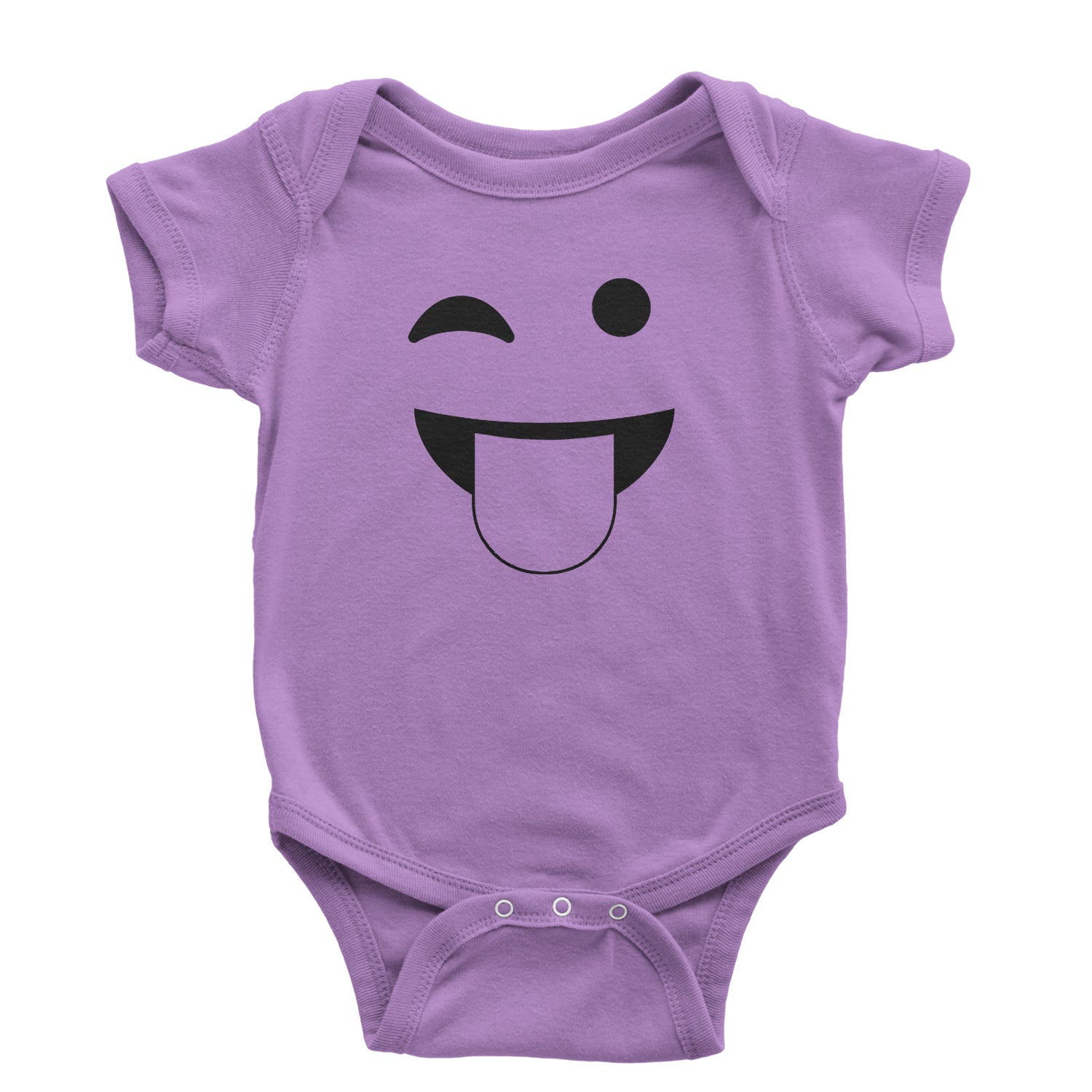 Emoticon Tongue Hanging Out Smile Face Infant One-Piece Romper Bodysuit cosplay, costume, dress, emoji, emote, face, halloween, smiley, up, yellow by Expression Tees