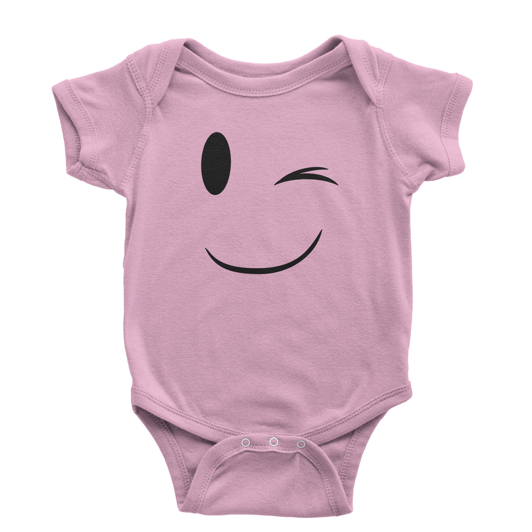 Emoticon Winking Smile Face Infant One-Piece Romper Bodysuit cosplay, costume, dress, emoji, emote, face, halloween, smiley, up, yellow by Expression Tees