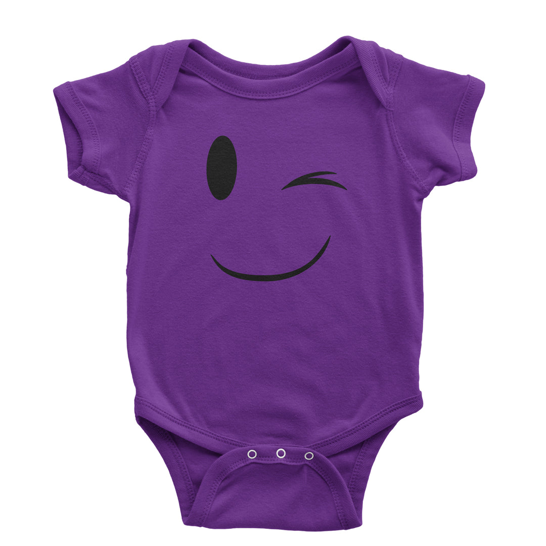 Emoticon Winking Smile Face Infant One-Piece Romper Bodysuit cosplay, costume, dress, emoji, emote, face, halloween, smiley, up, yellow by Expression Tees