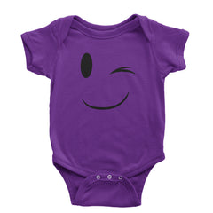 Emoticon Winking Smile Face Infant One-Piece Romper Bodysuit cosplay, costume, dress, emoji, emote, face, halloween, smiley, up, yellow by Expression Tees