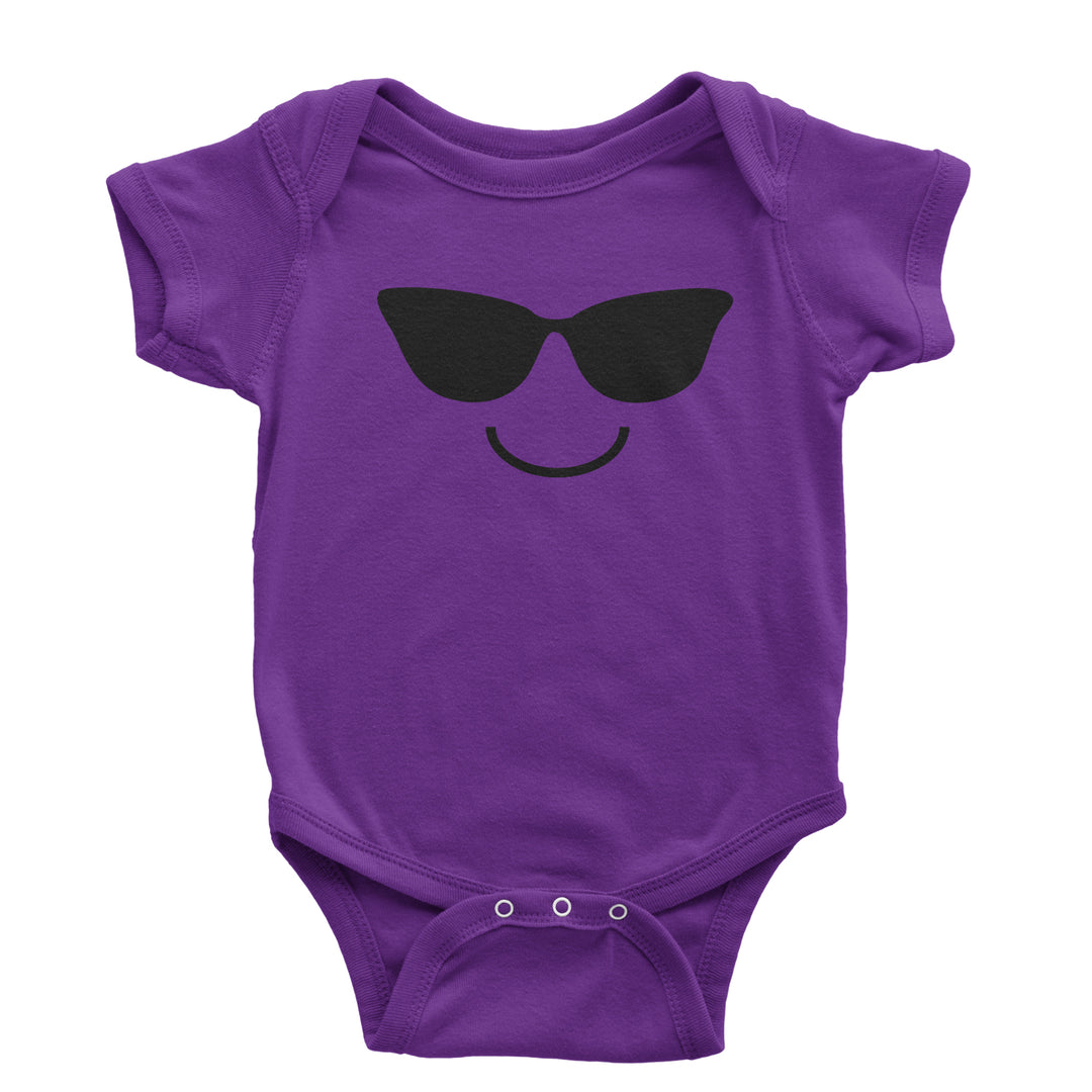Emoticon Sunglasses Smile Face Infant One-Piece Romper Bodysuit cosplay, costume, dress, emoji, emote, face, halloween, smiley, up, yellow by Expression Tees