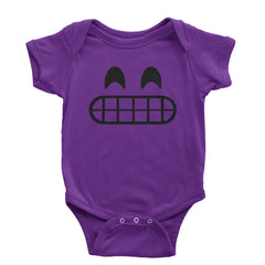 Emoticon Grinning Smile Face Infant One-Piece Romper Bodysuit cosplay, costume, dress, emoji, emote, face, halloween, smiley, up, yellow by Expression Tees