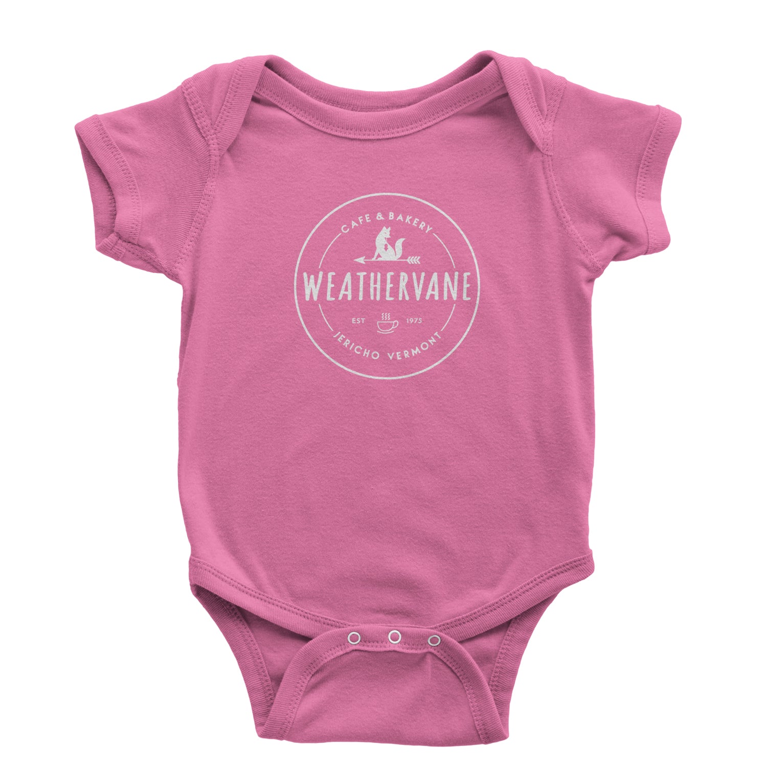 Weathervane Coffee Shop Infant One-Piece Romper Bodysuit and Toddler T-shirt academy, jericho, more, never, vermont, Wednesday by Expression Tees