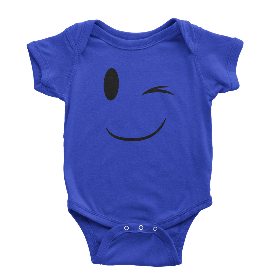 Emoticon Winking Smile Face Infant One-Piece Romper Bodysuit cosplay, costume, dress, emoji, emote, face, halloween, smiley, up, yellow by Expression Tees