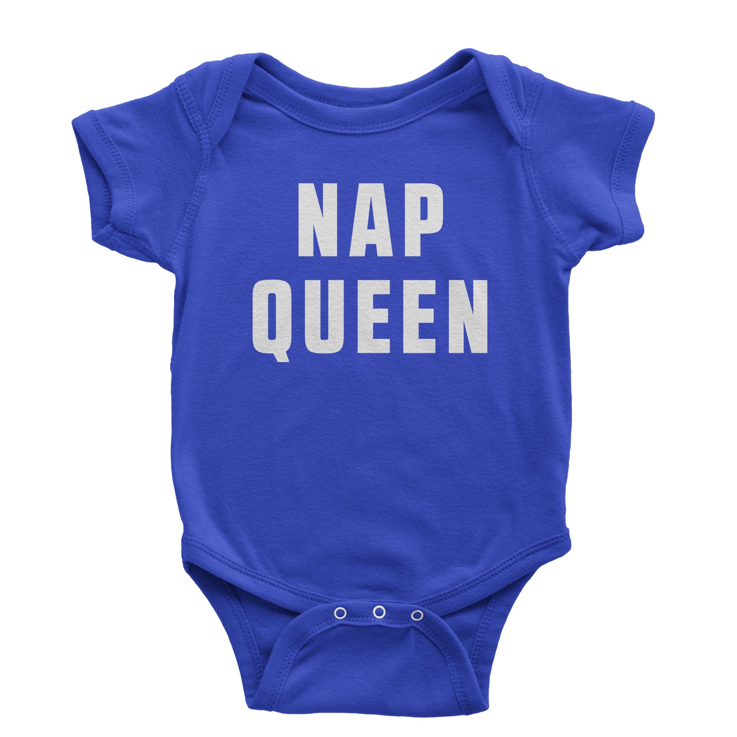 Nap Queen (White Print) Comfy Top For Lazy Days Infant One-Piece Romper Bodysuit all, day, function, lazy, nap, pajamas, queen, siesta, sleep, tired, to, too by Expression Tees
