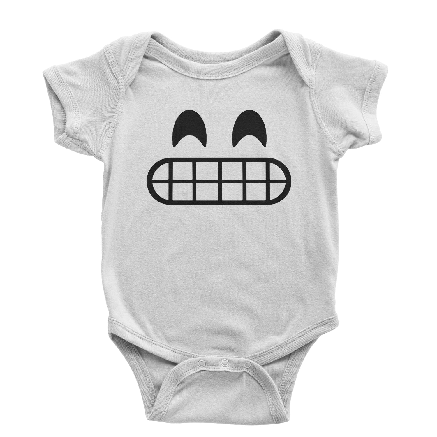 Emoticon Grinning Smile Face Infant One-Piece Romper Bodysuit cosplay, costume, dress, emoji, emote, face, halloween, smiley, up, yellow by Expression Tees