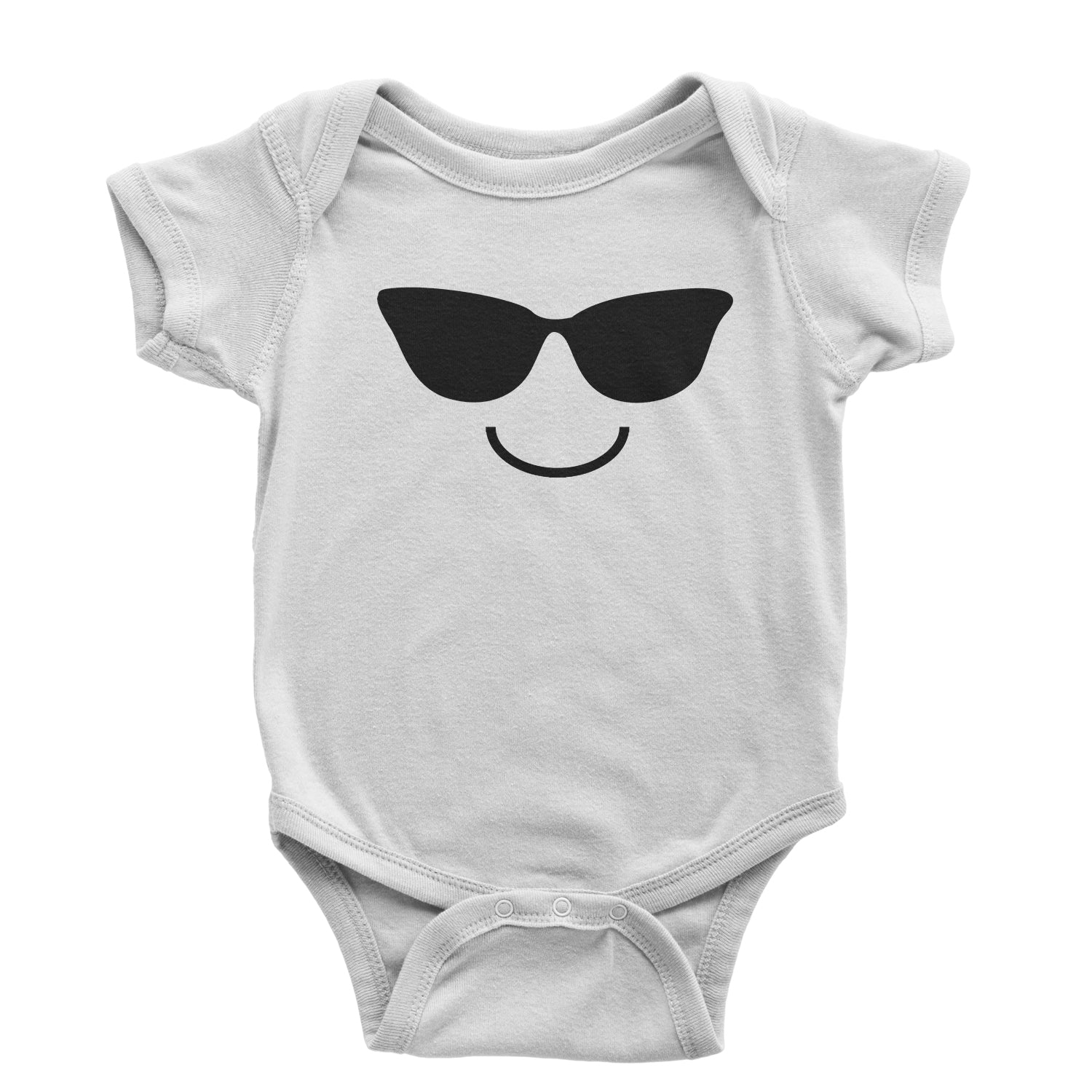 Emoticon Sunglasses Smile Face Infant One-Piece Romper Bodysuit cosplay, costume, dress, emoji, emote, face, halloween, smiley, up, yellow by Expression Tees